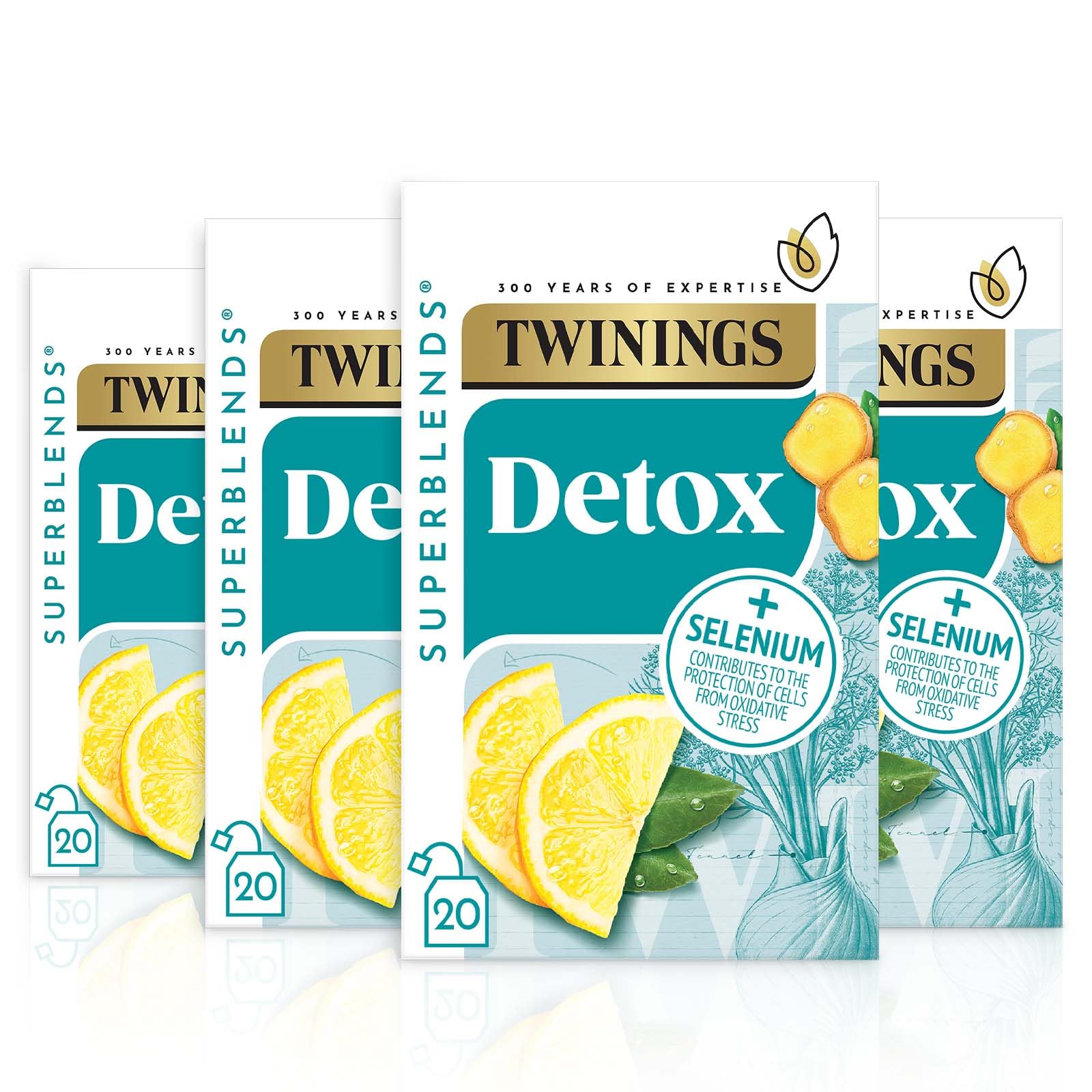 Twinings Detox Lemon Ginger & Burdock Root Herbal Tea Infusion with Fennel & Selenium, 80 Biodegradable Tea Bags