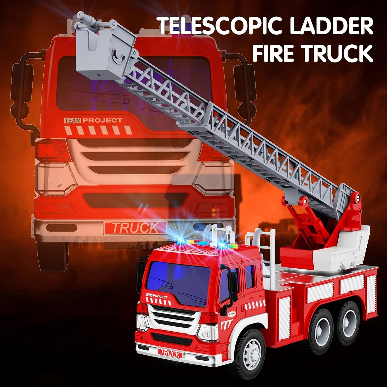 GizmoVine Fire Engine Toy - 1:16 Scale Light-Up & Sound Fire Truck for Toddlers 2-5 Years 3