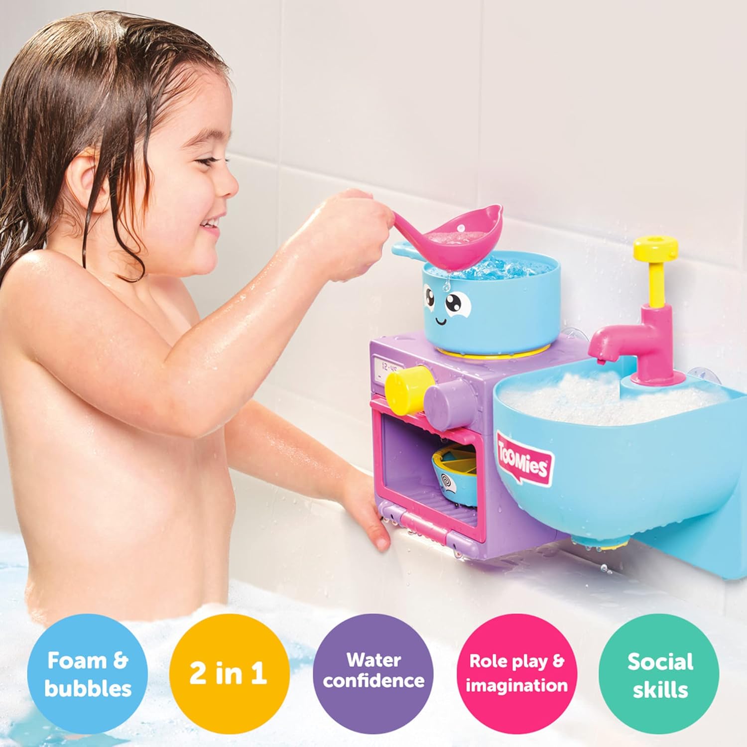 Toomies Bubble & Bake Bathtime Kitchen - 2 in 1 Bubble Making & Pretend Play Set for Toddlers 18M+ 4