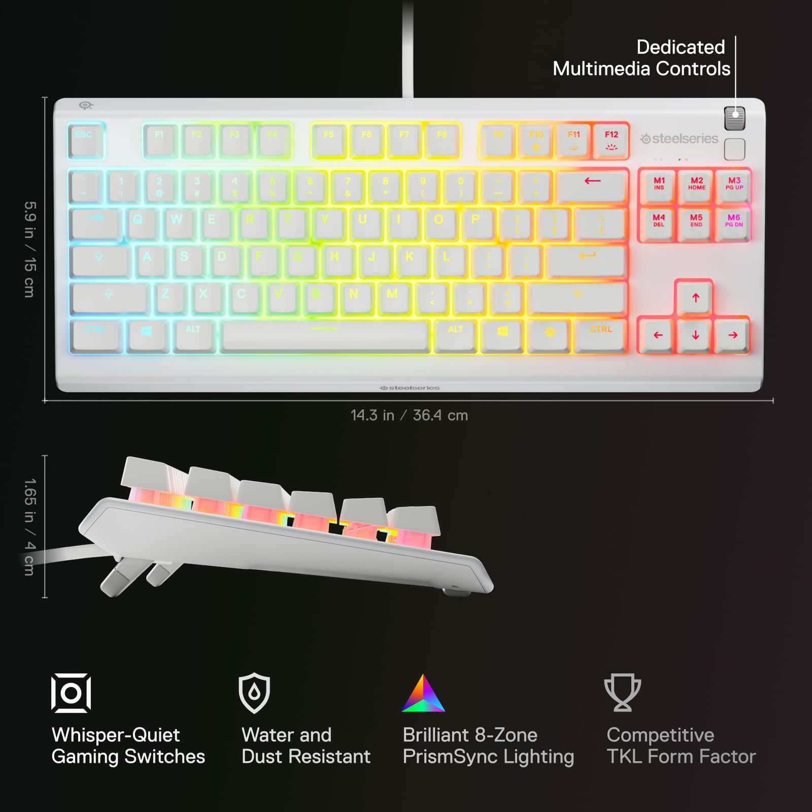 SteelSeries Apex 3 TKL Weiße RGB-Gaming-Tastatur – UK-Layout – 8-Zonen-RGB – Flüsterleise Schalter – Wasserfest 4