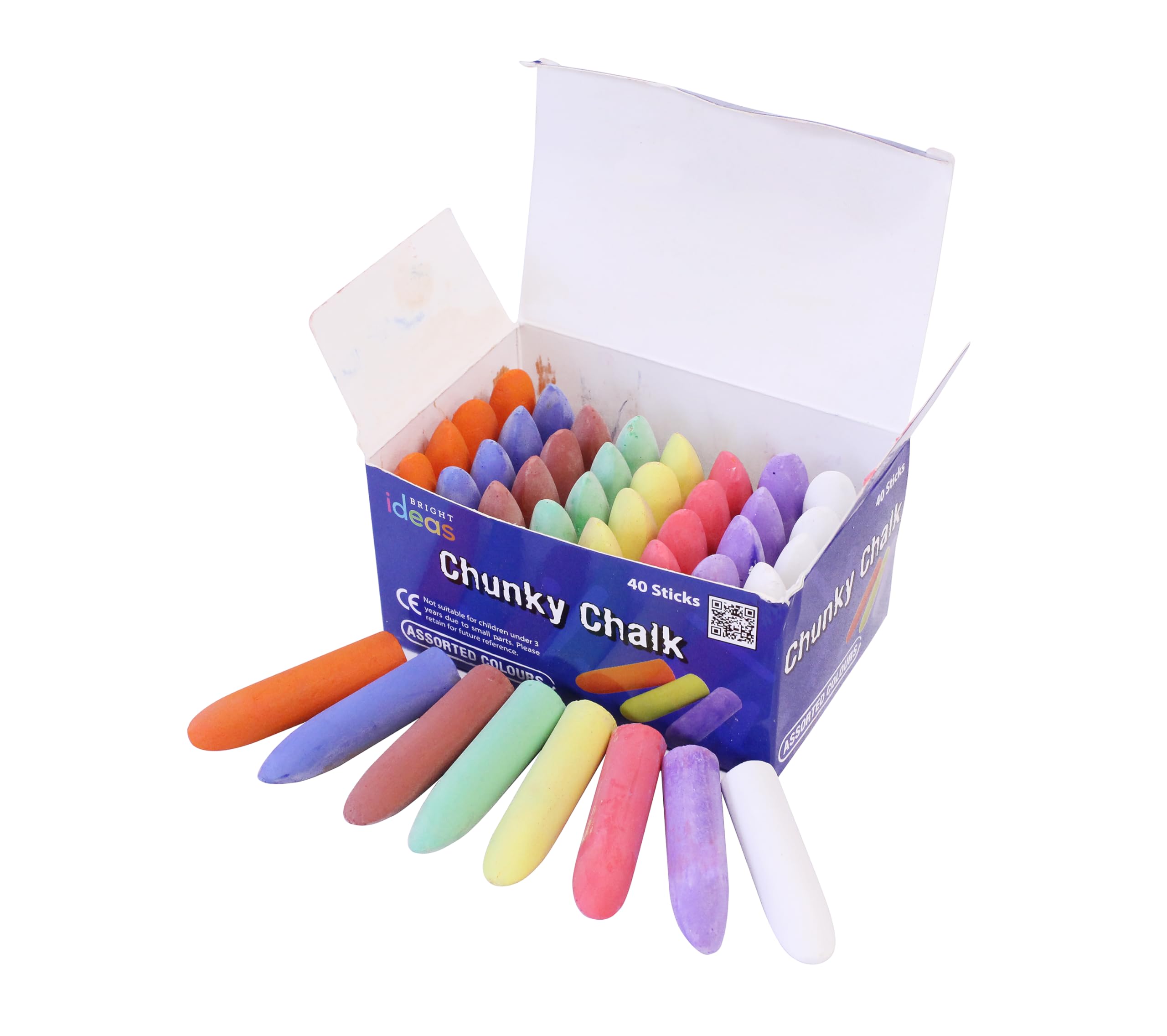 Bright Ideas PK40 5.5cm Chunky Chalk Sticks - Assorted Colours for Outdoor Playground Fun
