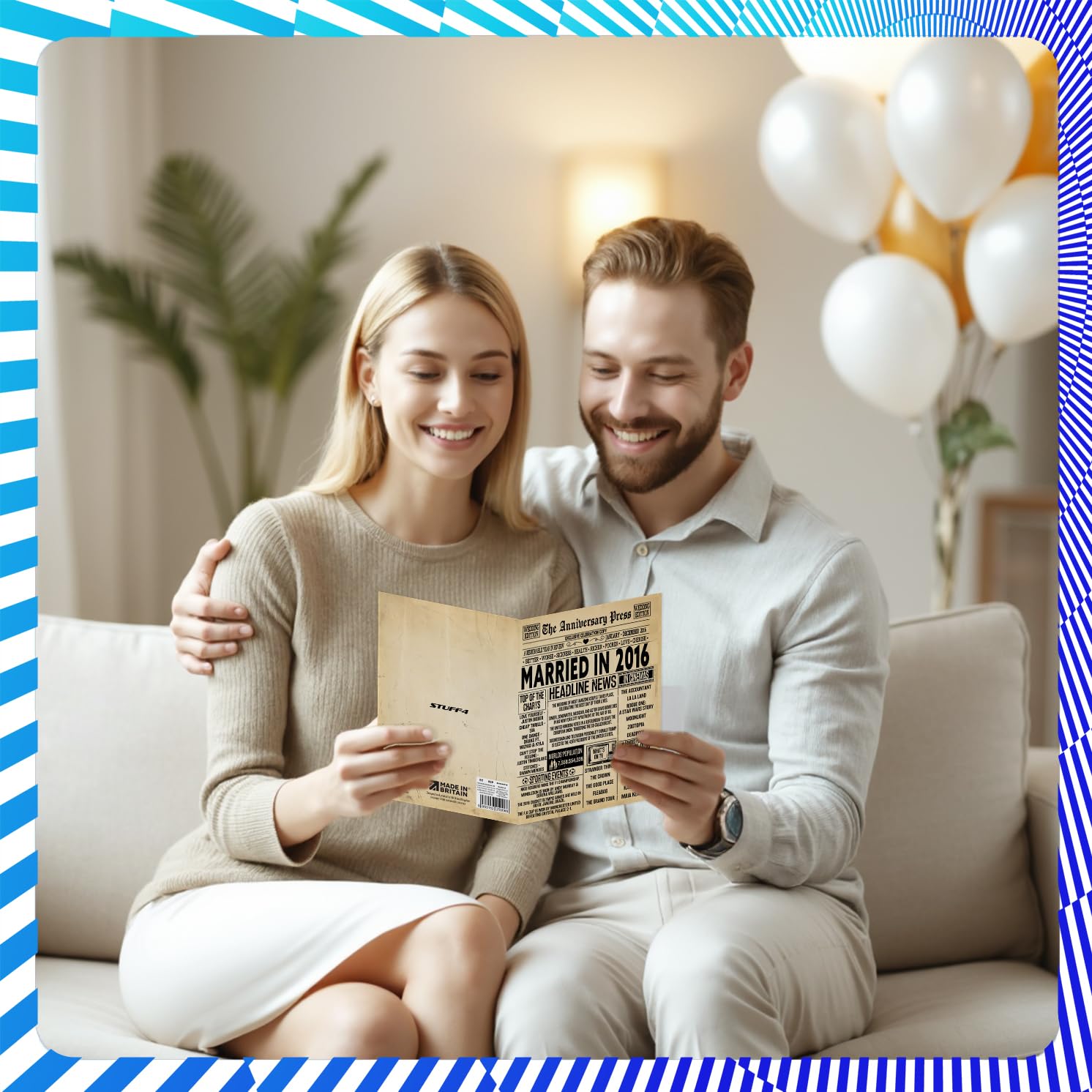 Stuff4 10th Anniversary Card for Women Men - Vintage Newspaper Married in 2016, 5x7 Inch Greeting Card 7