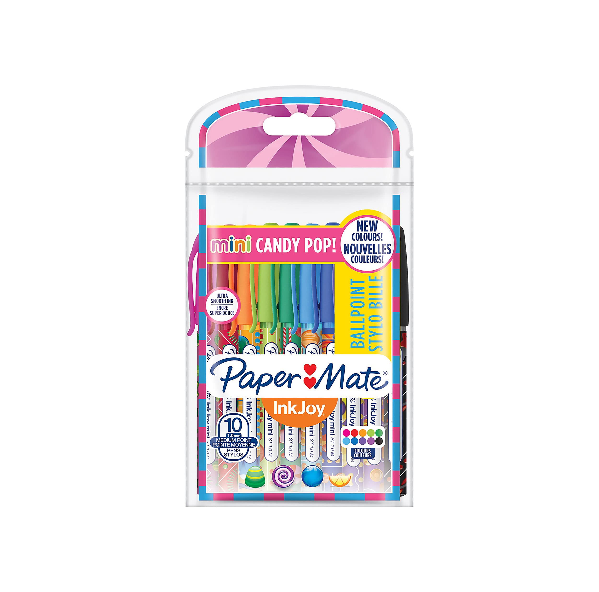 Paper Mate InkJoy Mini Ballpoint Pens, Retractable, Medium Point (1.0mm), Candy Pop Wraps, 10 Count 1