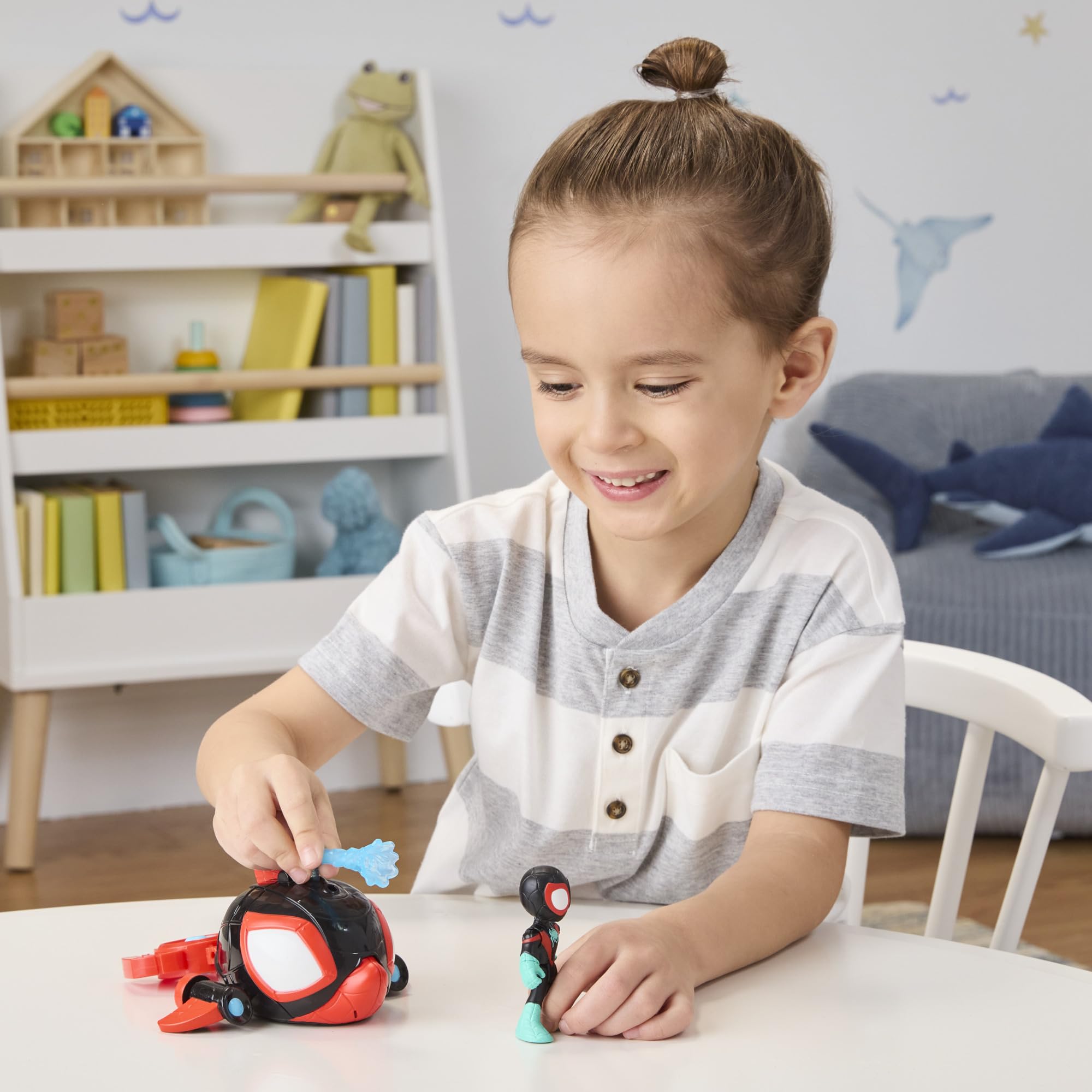 Spidey and His Amazing Friends Water-Webs Spin Dolphin Submarine Toy - Miles Morales Action Figure & Vehicle Playset, Ages 3+ 6