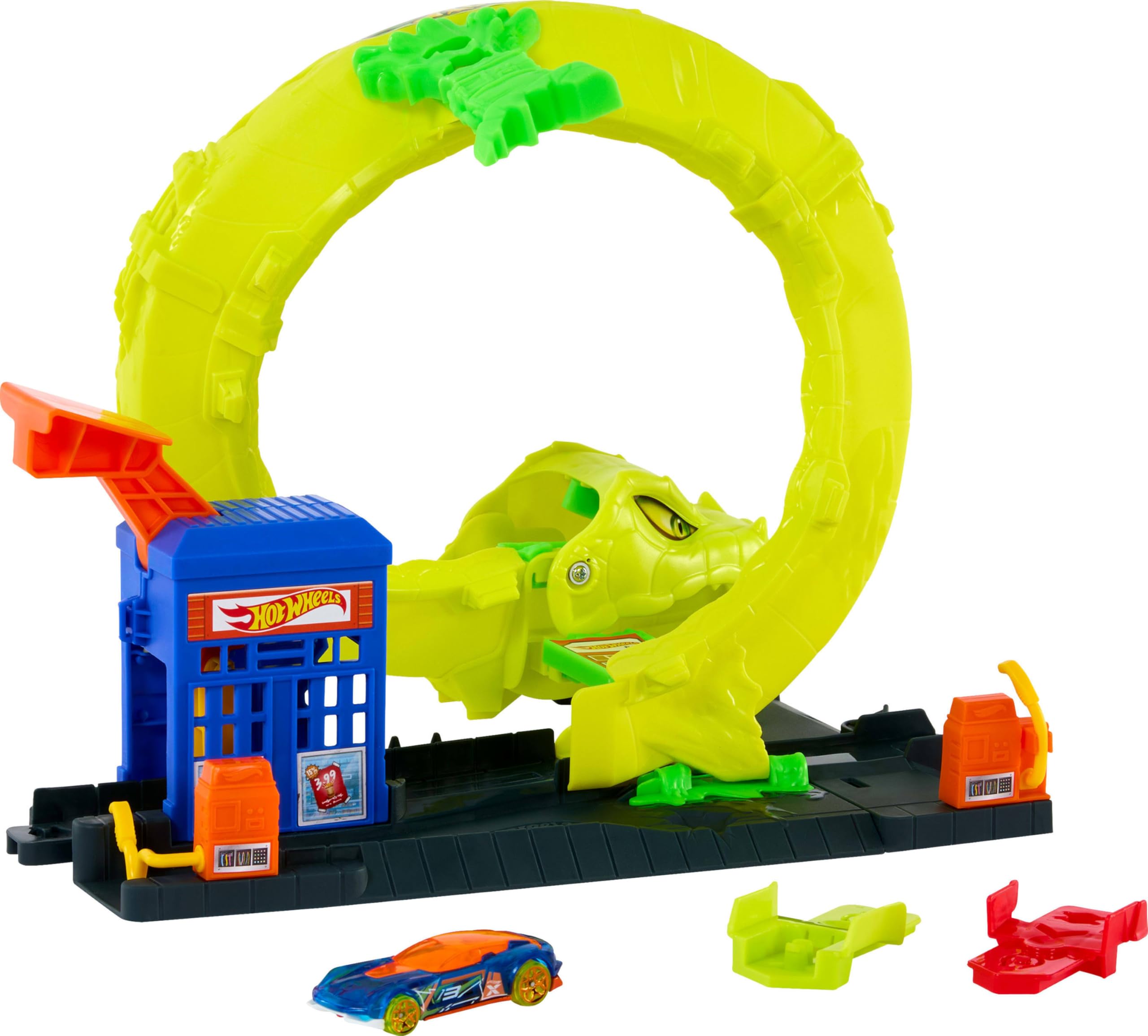Hot Wheels Snake Spiral Attack Playset - Slithering Snake Race Track with 1:64 Scale Car