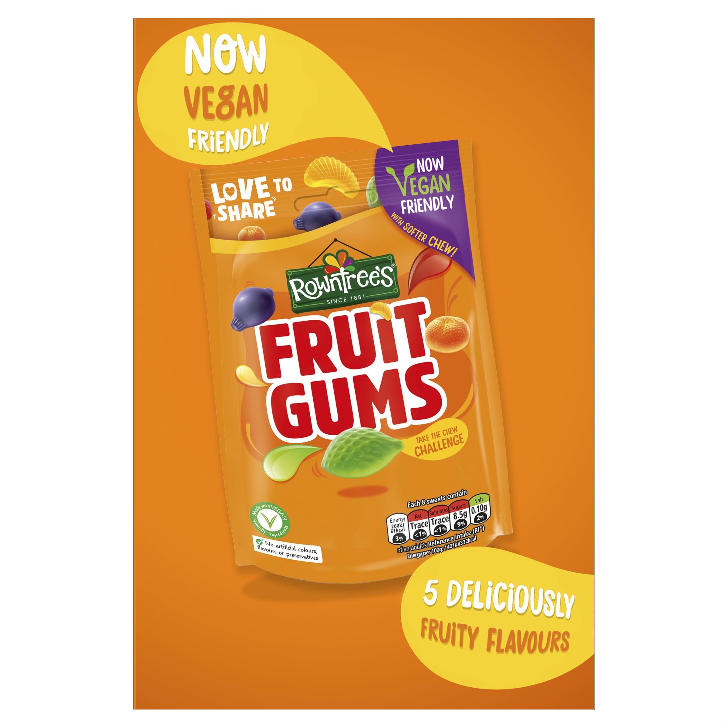 Rowntree's Fruchtgummi-Süßigkeiten zum Teilen, vegan, 10 x 150 g