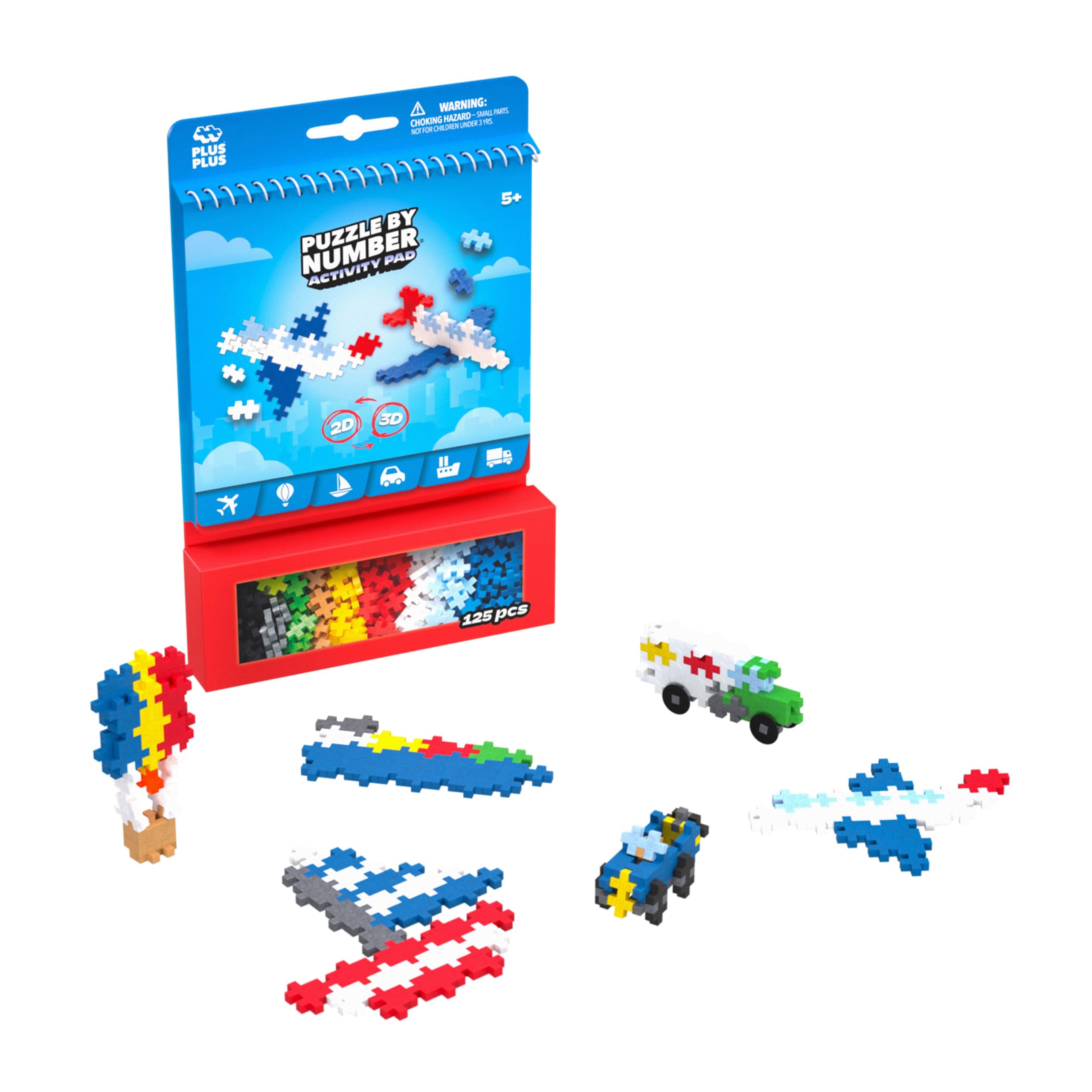 PLUS PLUS Puzzle by Number Activity Pad - 125-Piece Travel Building Set for Kids 5+