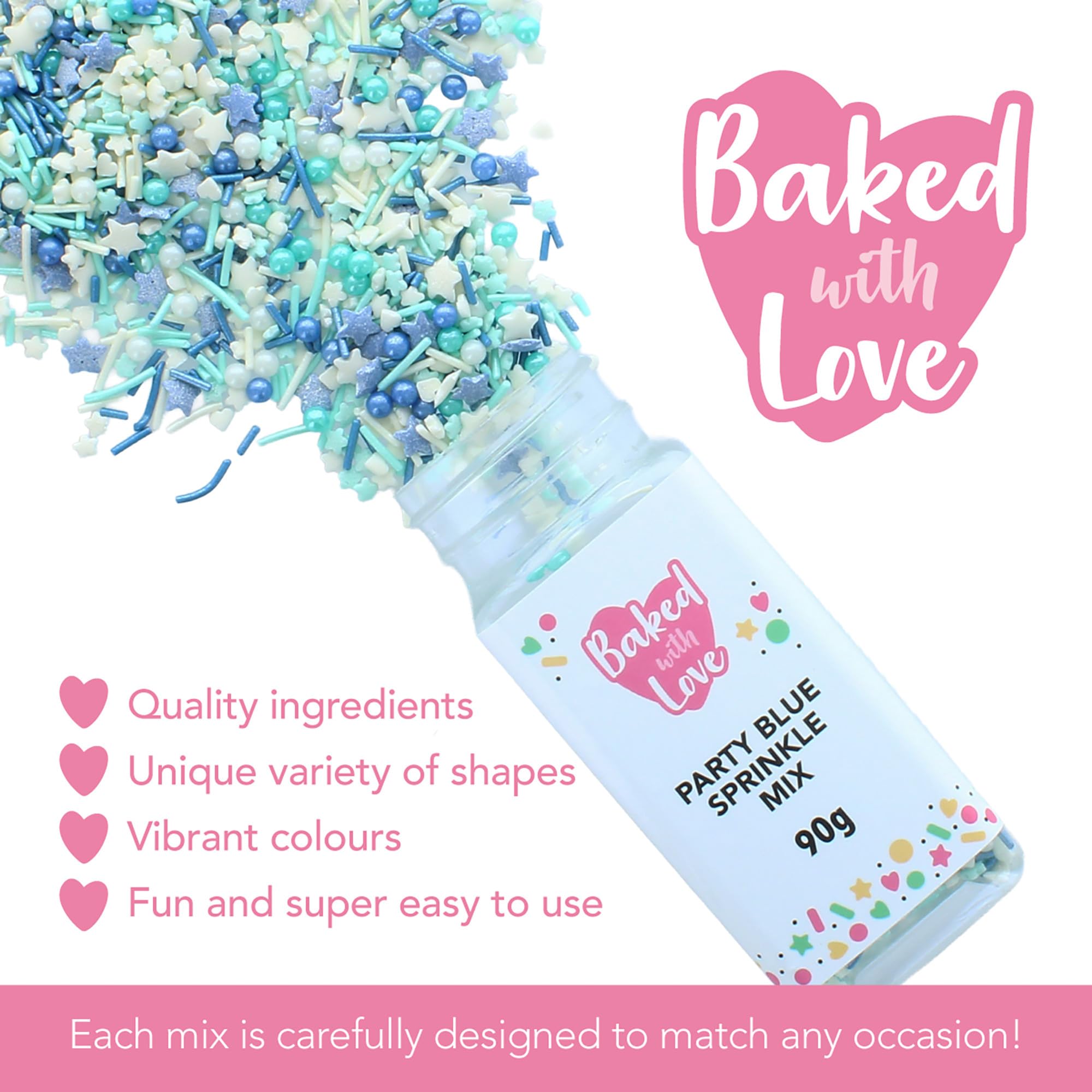 Baked with Love - Blue Sprinkles Party Mix | 90g Resealable Bottle 5