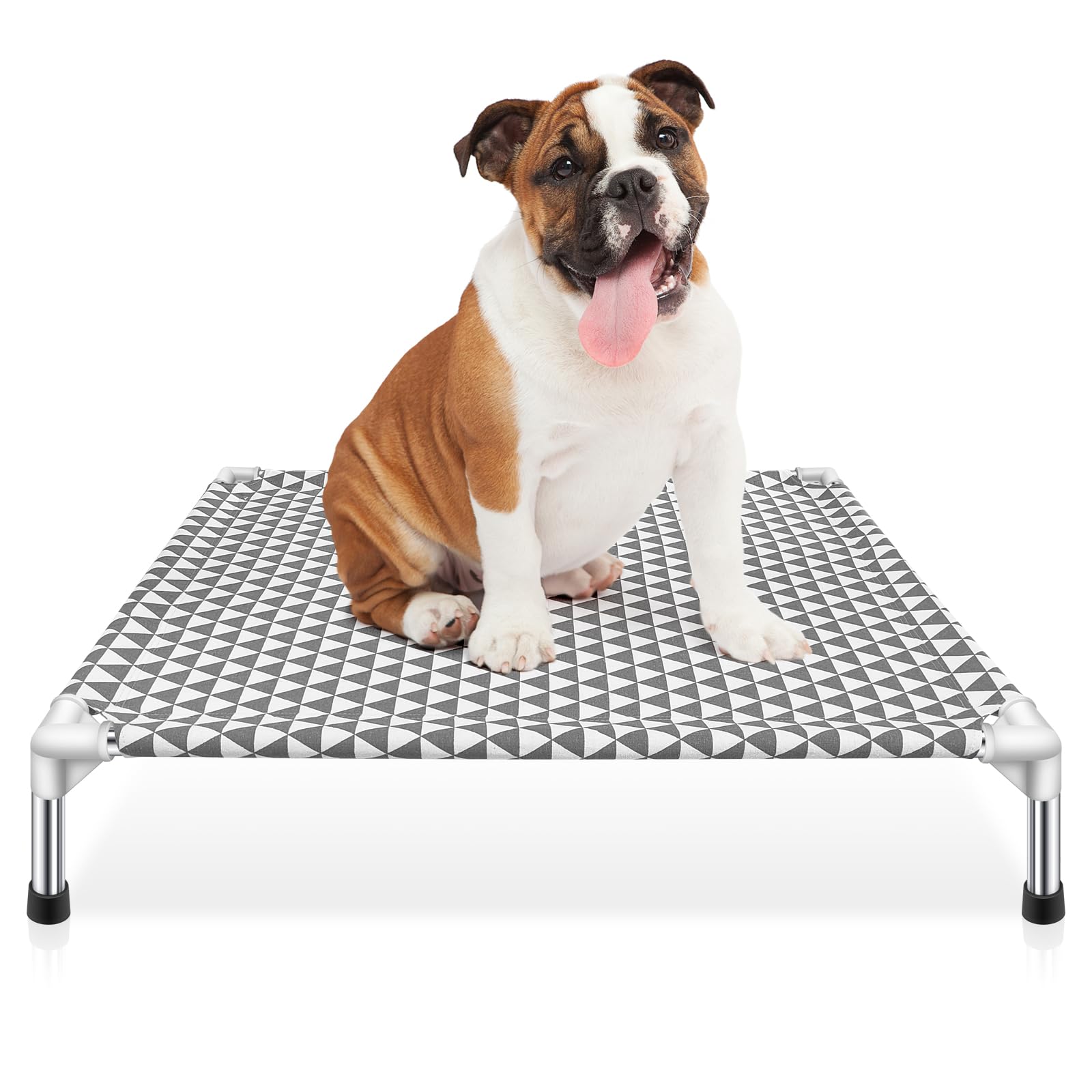 Kuntrust Elevated Outdoor Dog Bed - Breathable Cotton Fabric | Tool-Free Assembly | Grey
