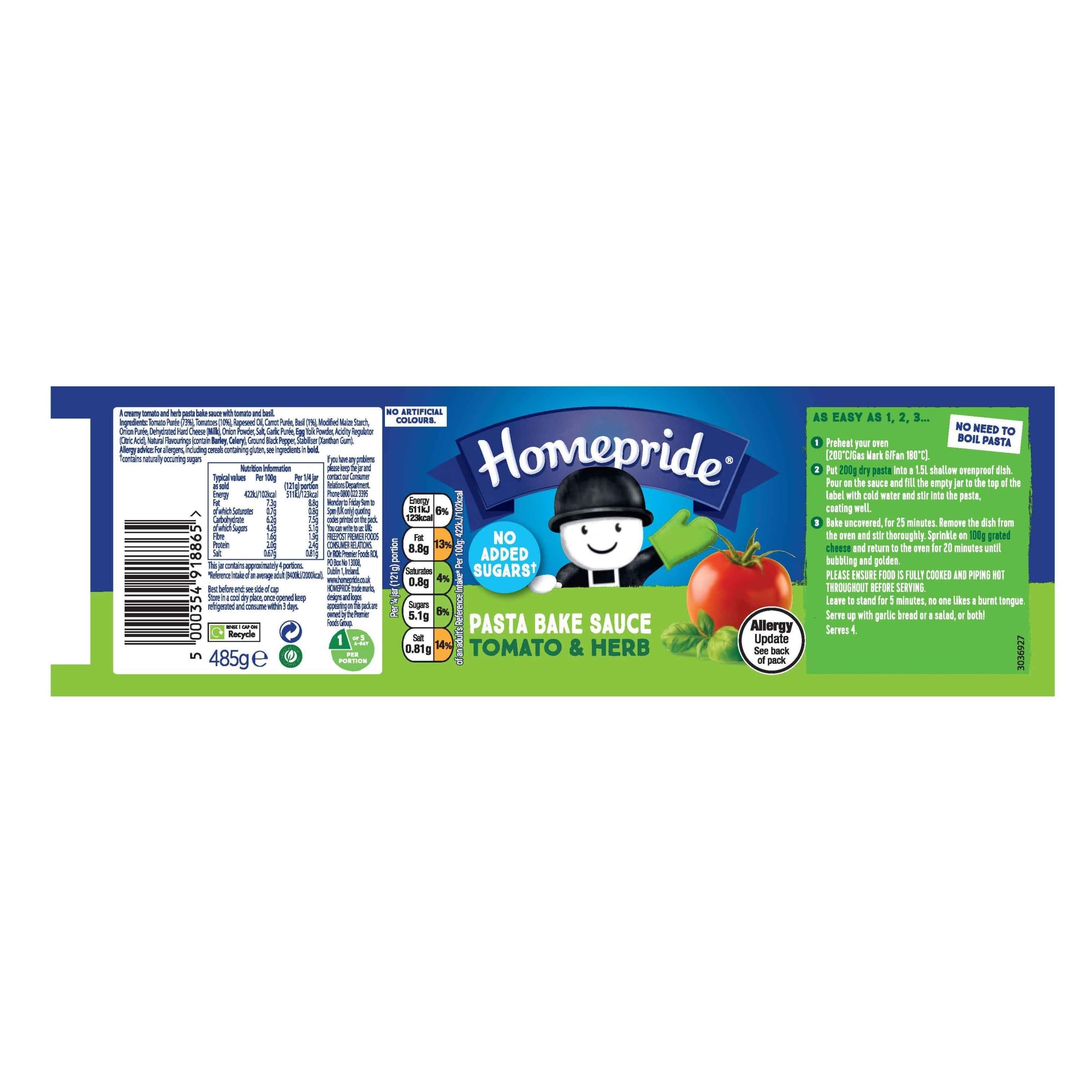 Homepride No Added Sugar Creamy Tomato & Herb Pasta Bake Sauce, 485g Jar 7