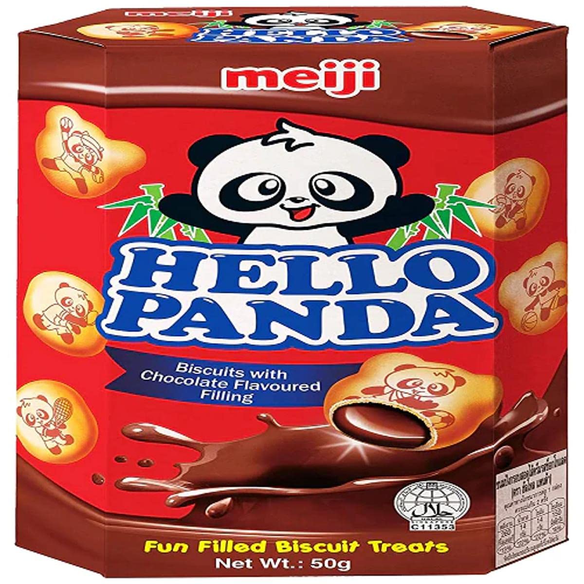 meiji Hello Panda Chocolate Cream Filled Biscuits - Fun Panda Designs | 50g Pack