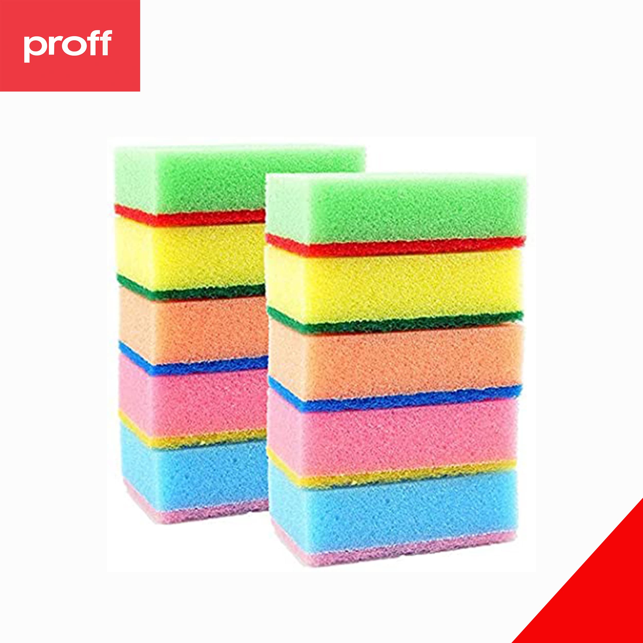 Proff Cleaning & Washing up Sponge Scourers - Dual Sided Foam, Mix Colours | Pack of 20