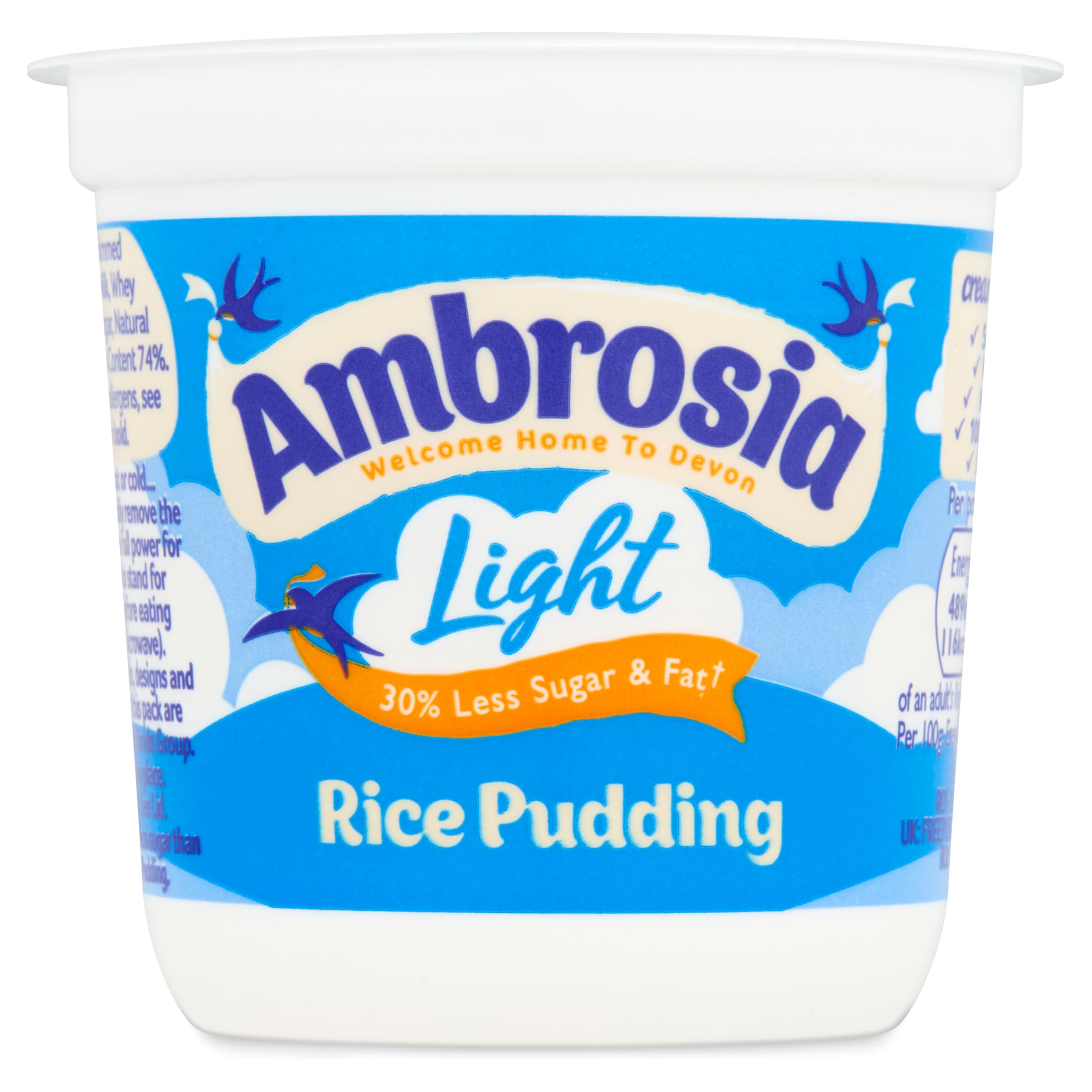Ambrosia Light Devon Milchreis, 30 % weniger Zucker und Fett, cremiges, verzehrfertiges Dessert 3