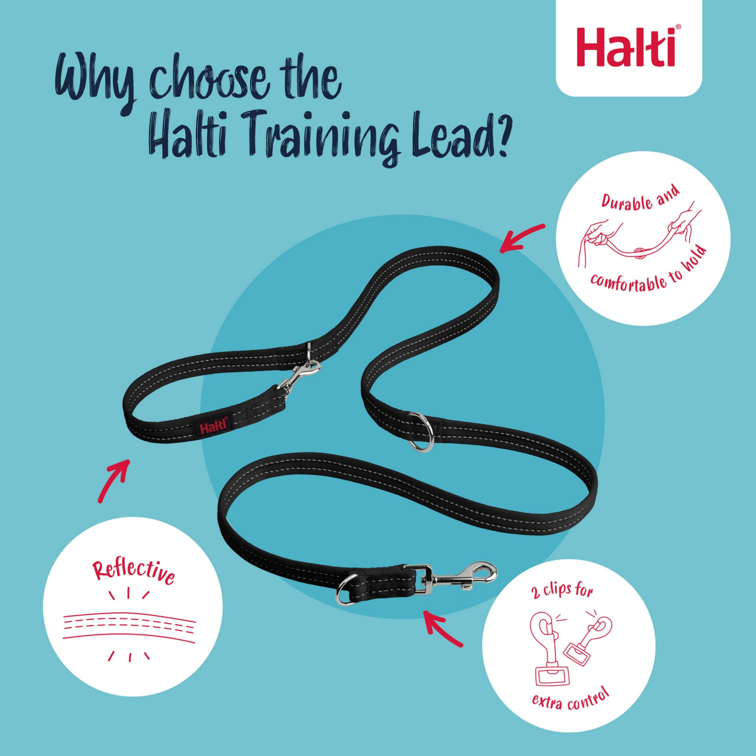 Halti Training Lead - Double-Ended Leash for No Pull Training | Size Small, Black, 2m 3