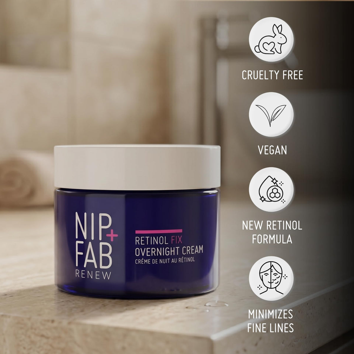 Nip+Fab Retinol Fix Overnight Cream 3% - 50ml | Targets Fine Lines & Hyperpigmentation | Vegan