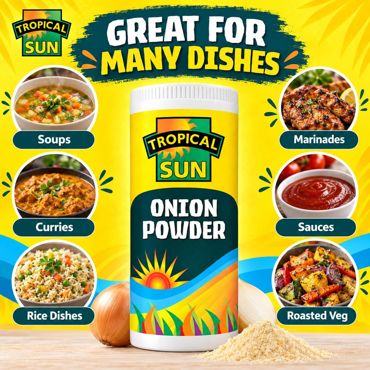 Tropical Sun Onion Powder - 100g | Pure Ground Onion for Cooking & Seasoning