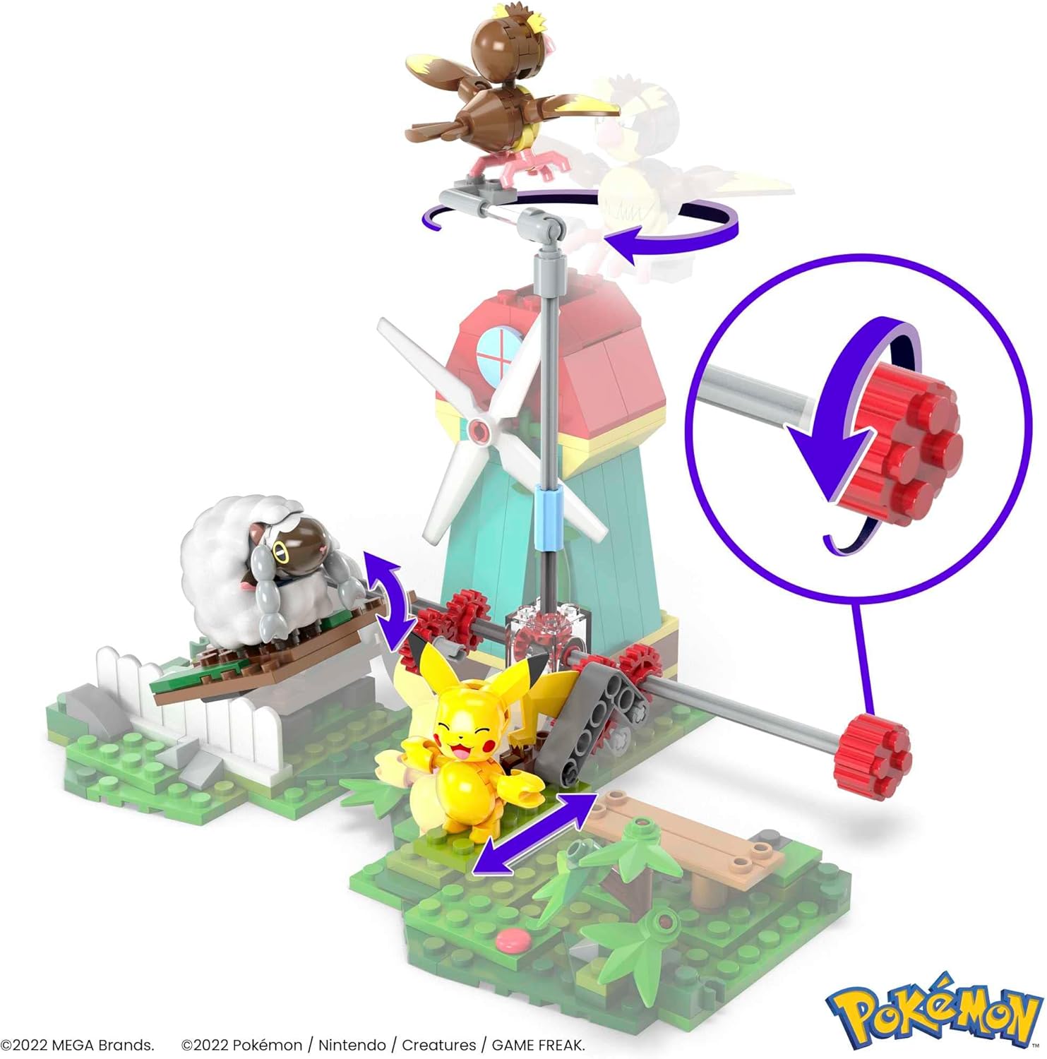 MEGA Pokémon Kids Building Toys - 240-Piece Countryside Windmill with Motion Brick, Pikachu, Pidgey & Wooloo Figures 4