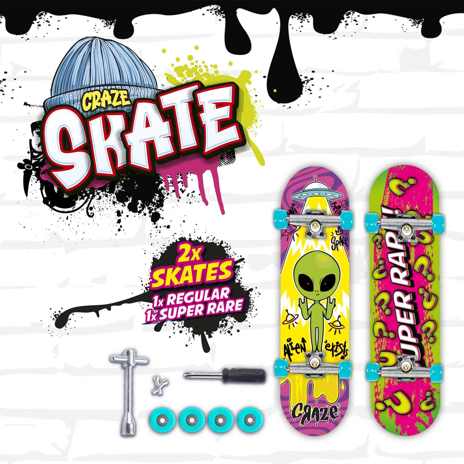 CRAZE SKATE Fingerboard Set - 2-Pack Mini Skateboards with Surprise Designs 3