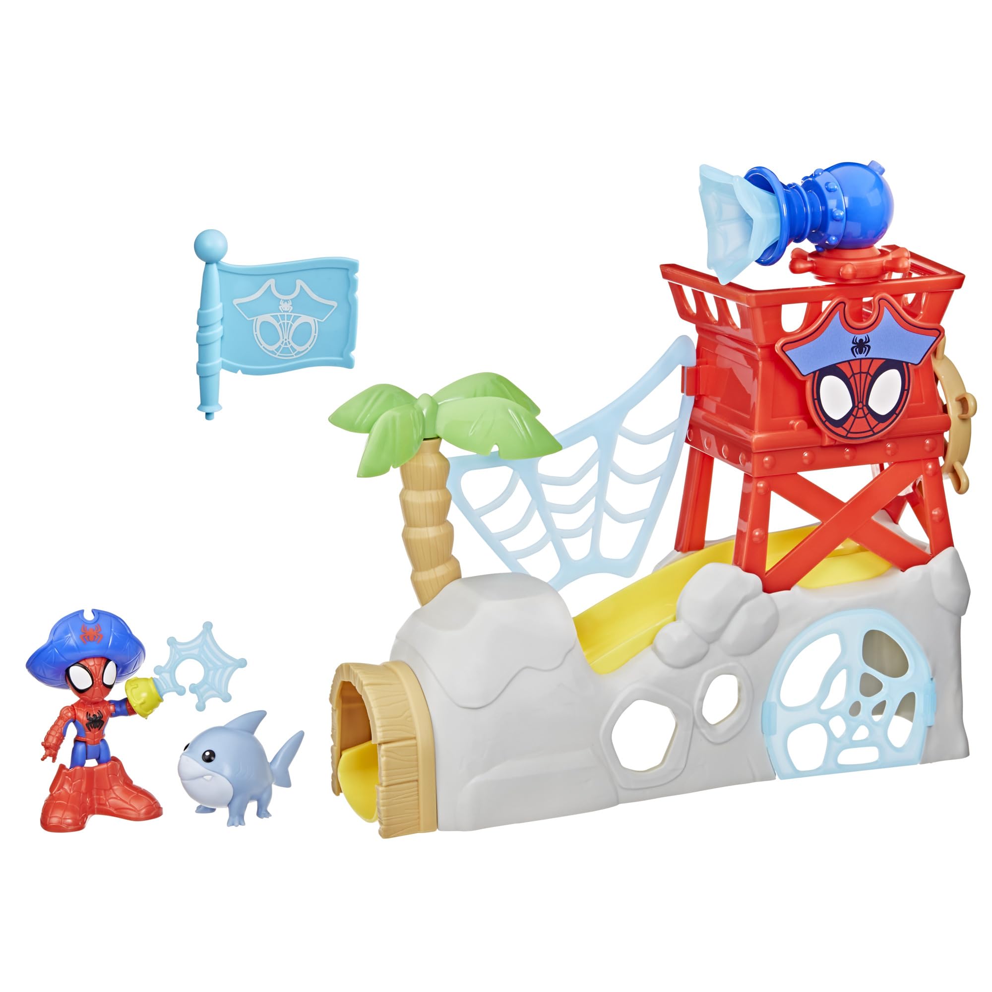 Spidey and His Amazing Friends Water-Webs Spidey Island Playset - Trapdoor Slide & Web Features for Ages 3+