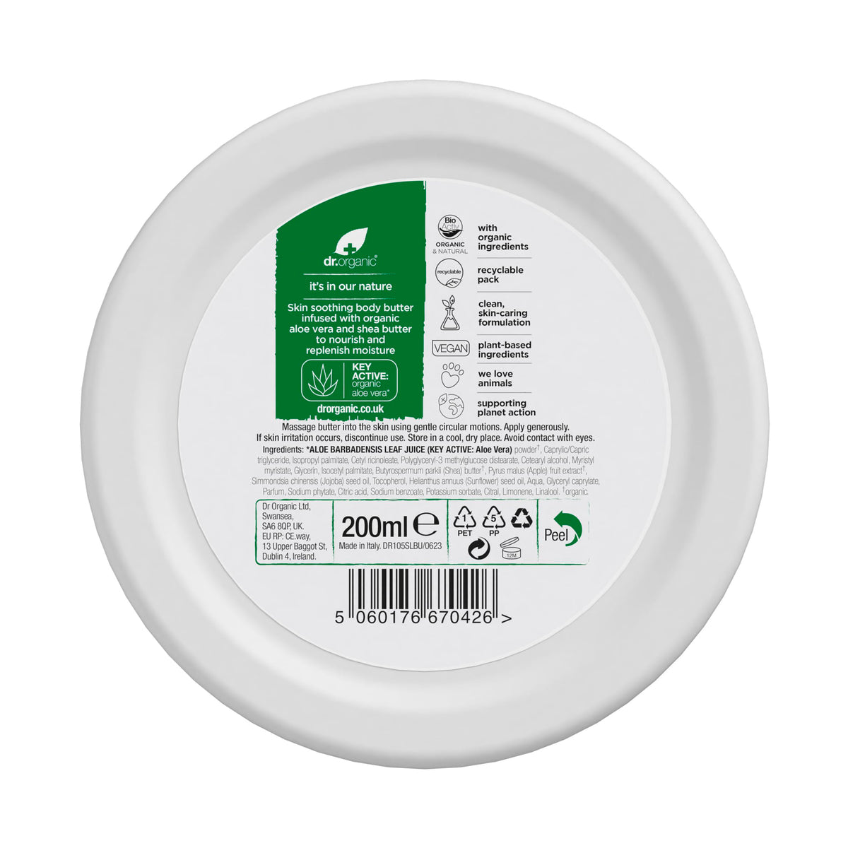 Dr. Organic Aloe Vera Body Butter - Soothing & Moisturising for All Skin Types | 200 ml