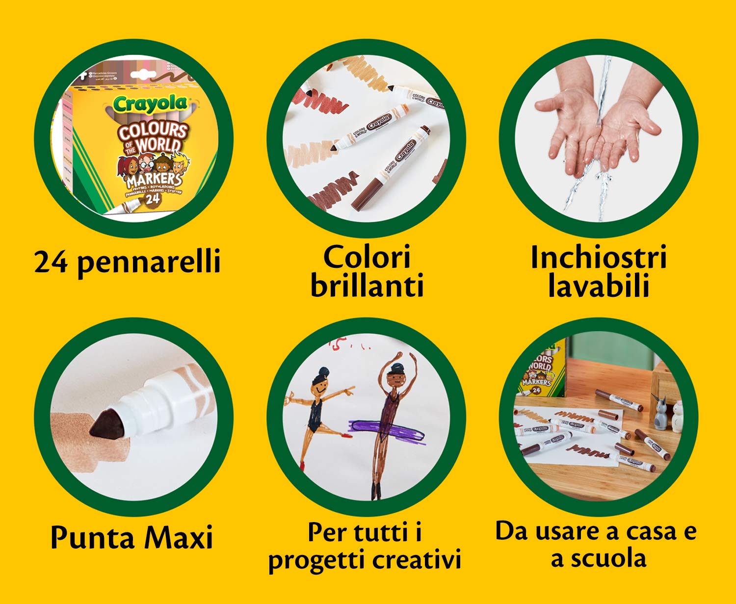 Crayola Colours of the World Washable Markers - 24 Skin Tone Shades for Kids 3+ 4