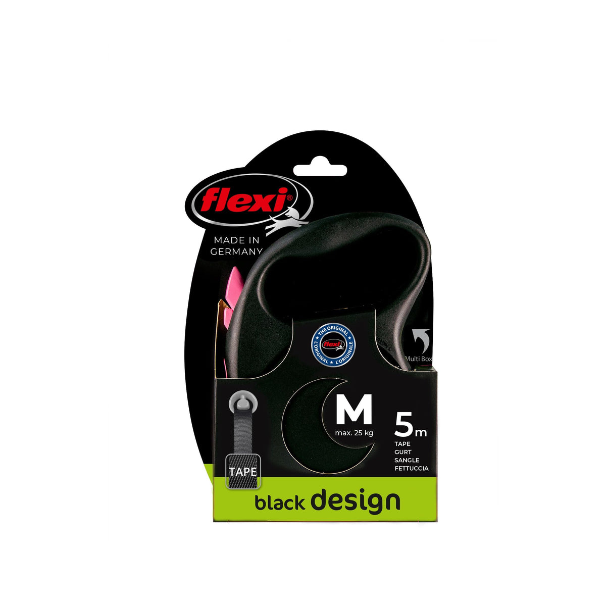Flexi Black Design Retractable Dog Lead - 5 m Tape, Medium, Pink