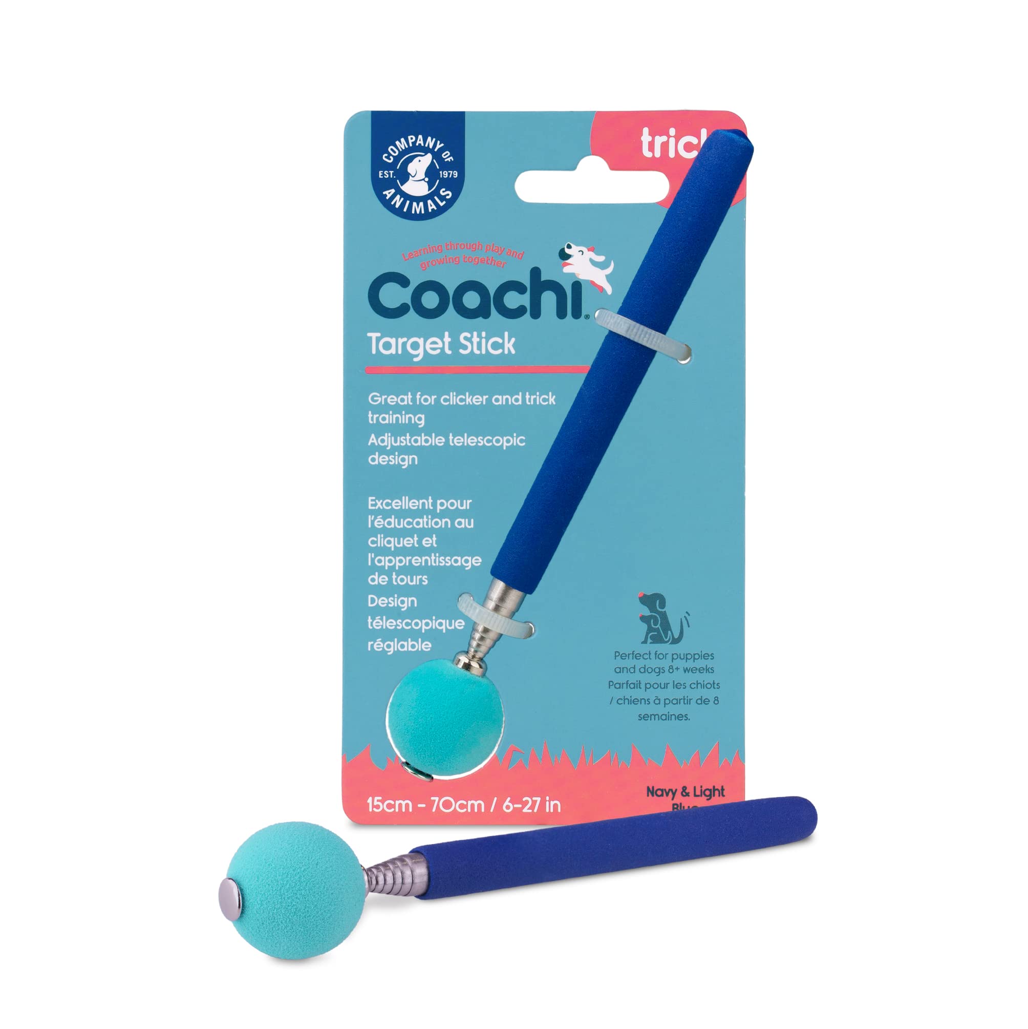 Coachi Telescopic Target Stick for Clicker & Agility Training | Navy/Light Blue | Extends to 70cm