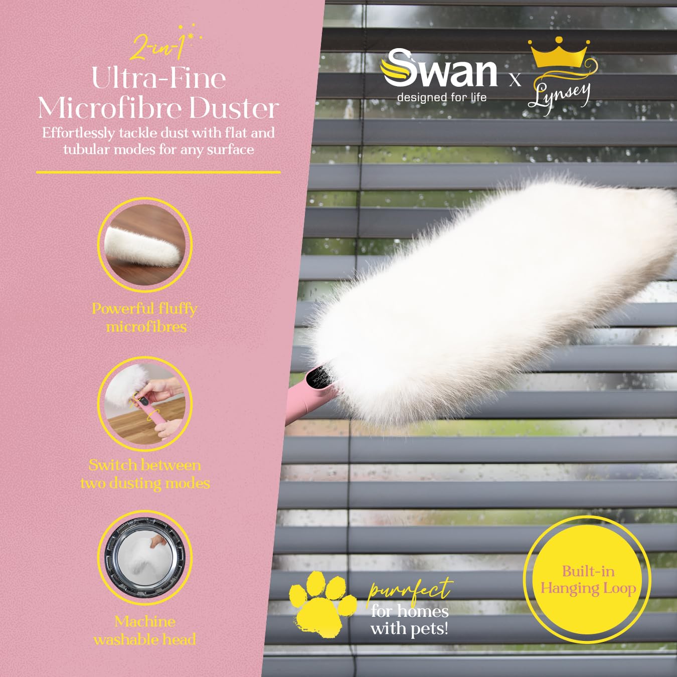 Swan - 2-in-1 Ultra-Fine Microfibre Duster with Super Soft Microfibres, Flat & Tubular Design, Pink 7