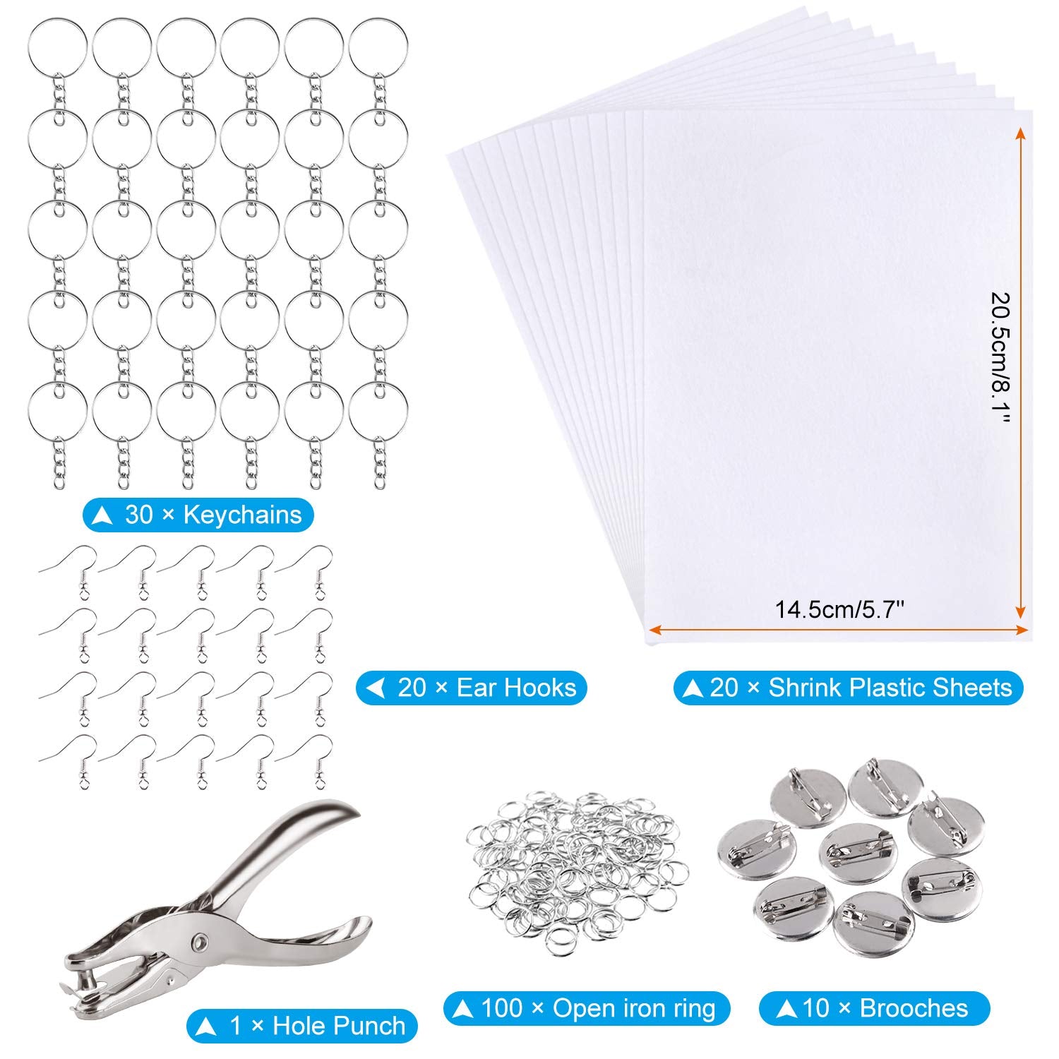 ASTARON 181Pcs Shrinking Plastic Sheets Kit - DIY Craft Kit for Keychains, Earrings & Jewelry for Kids & Adults 5