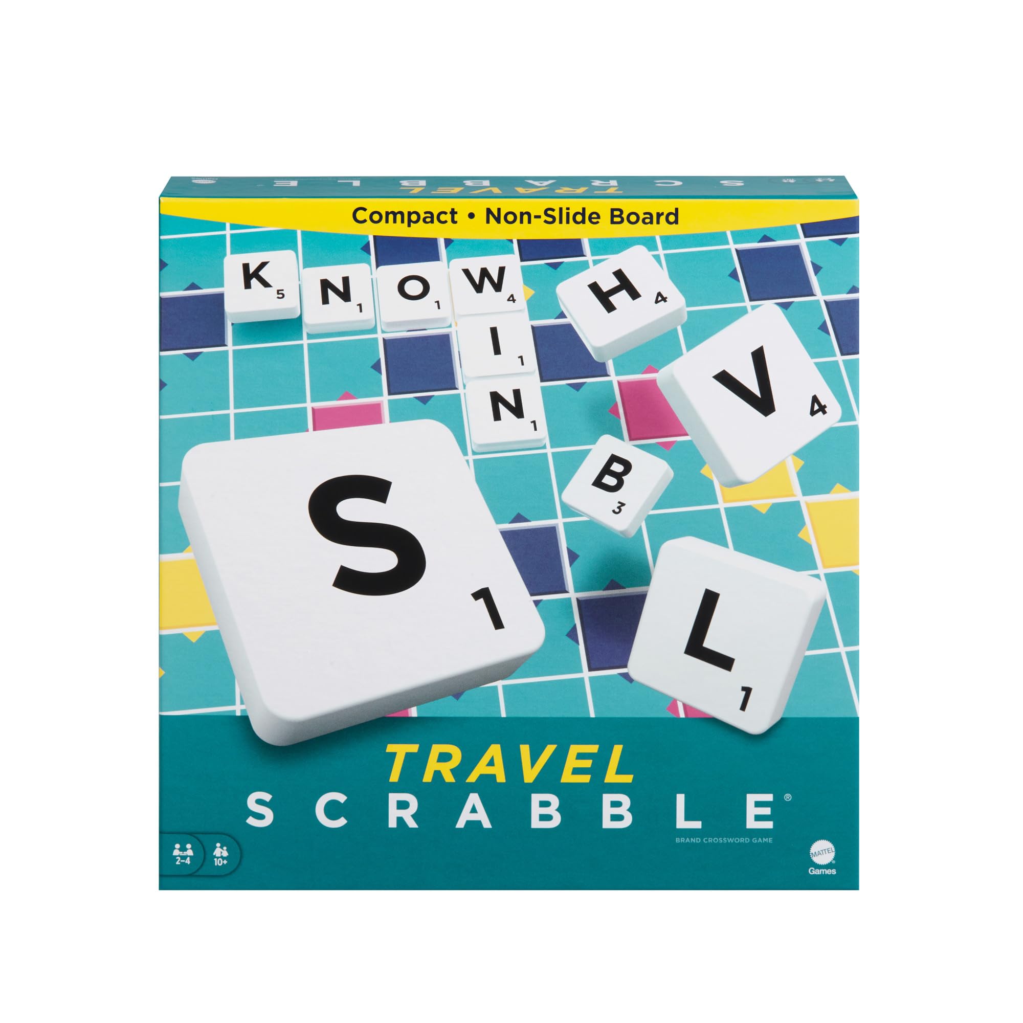 Mattel Games Scrabble Travel Game Portable Compact Board Game for 2-4 Players