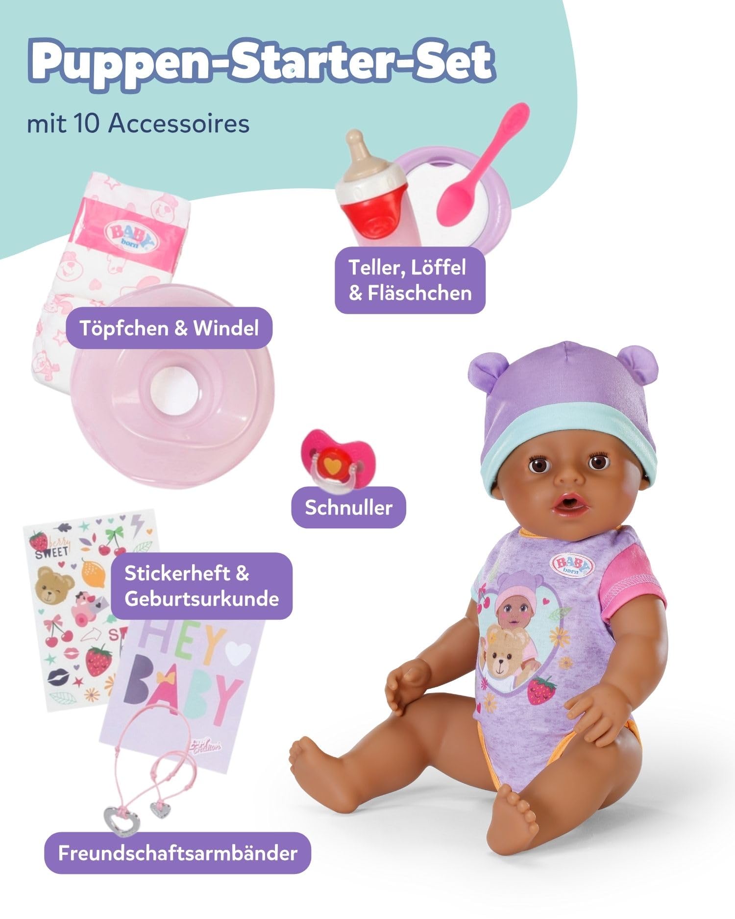 BABY born Eva Baby Doll with 10 Functions & Accessories - 43cm Interactive Doll for Kids 6