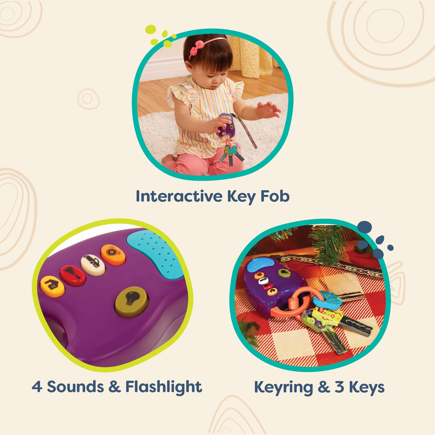 B. toys FunKeys Toy Car Keys with Light and Sounds for Toddlers – Purple 7