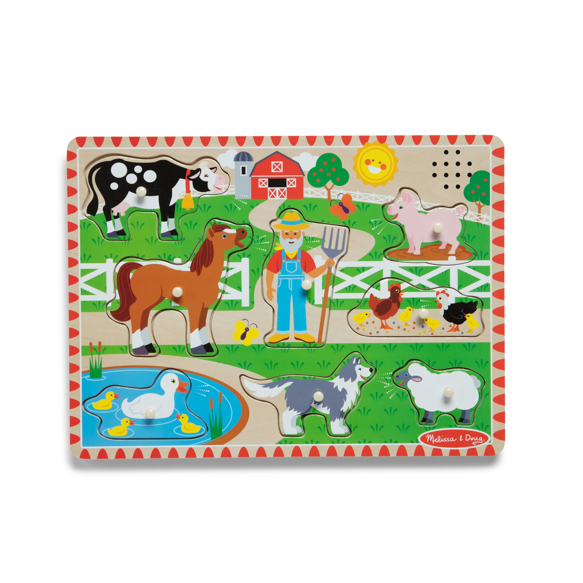Melissa & Doug Old MacDonald’s Farm Wooden Animal Sound Puzzle - Ages 2+ | Pegged Puzzle
