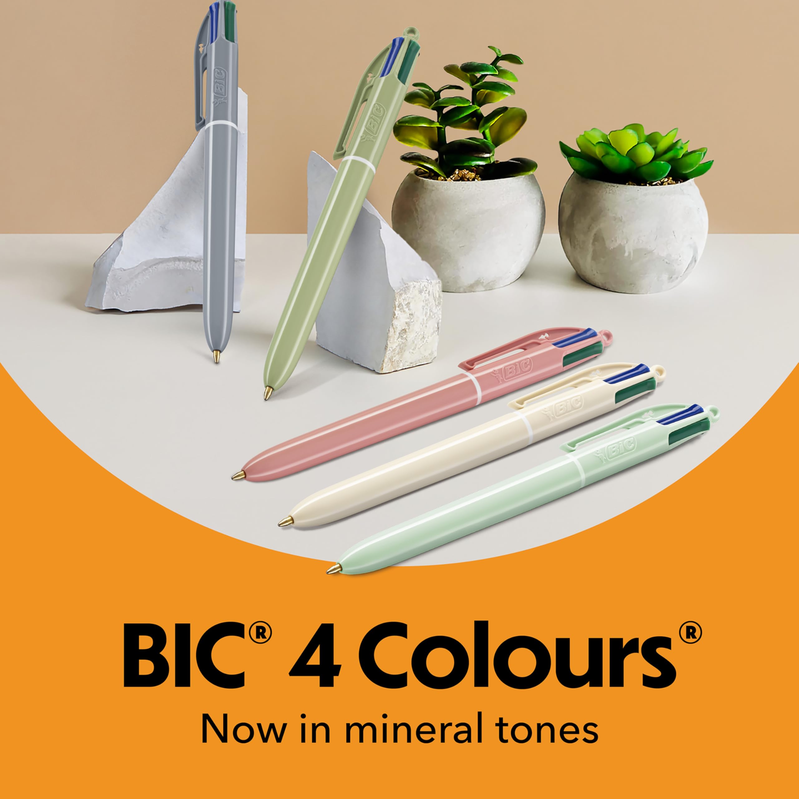 BIC 4 Colours Mineral Tones Ballpoint Pens - Pack of 5 | 1.0 mm Medium Point | Multicolor Ink
