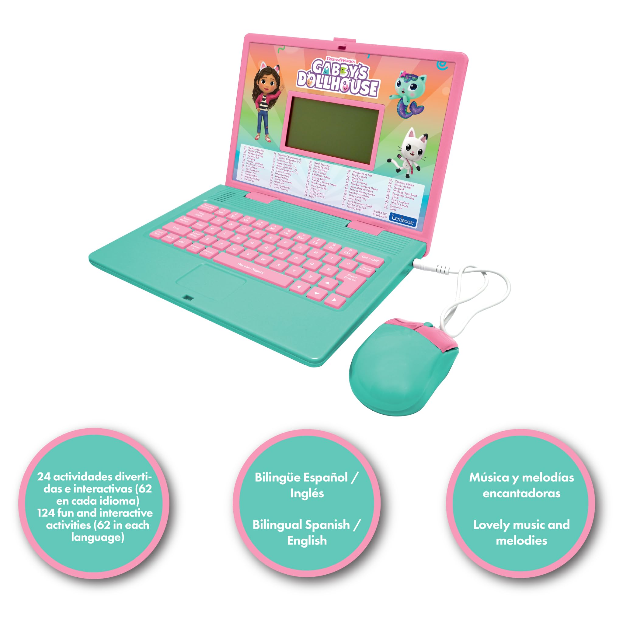 LEXIBOOK Gabby's Dollhouse Bilingual English/Spanish Educational Laptop - 124 Fun Learning Activities for Kids 4