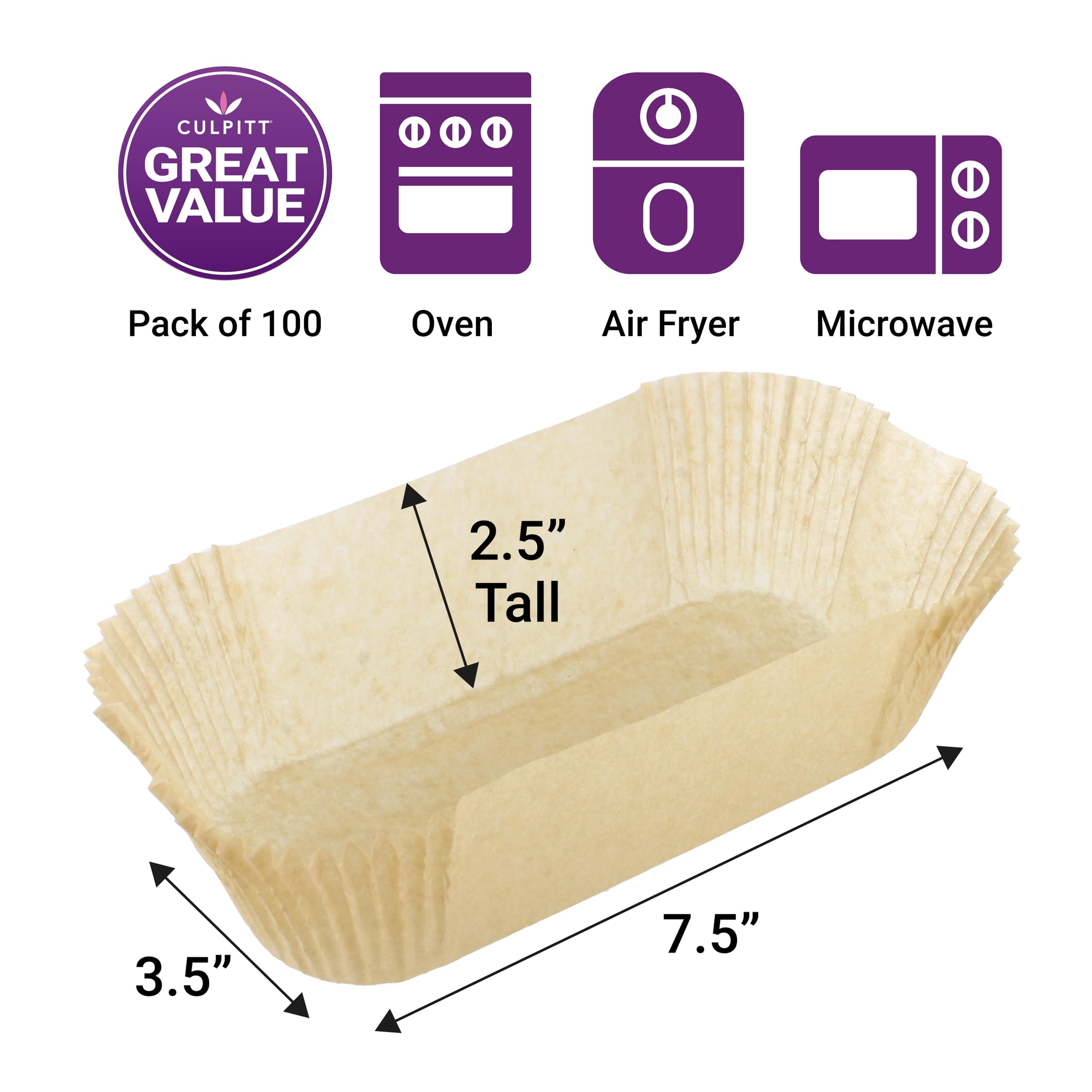 Culpitt 2lb Kastenform-Einlagen, 100 Stück – Antihaftbeschichtetes, silikonisiertes, fettdichtes Backpapier für Backöfen und Heißluftfritteusen 7