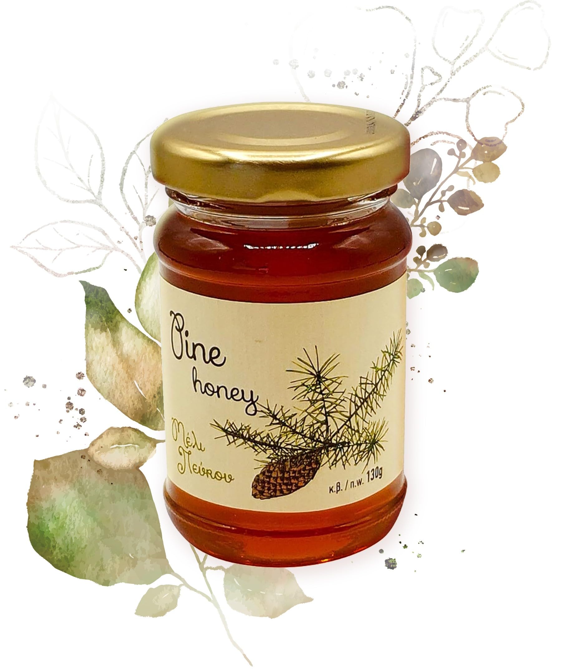 Melissokomiki Dodecanese Greek Honey Gift Set with Wooden Dipper – Raw Thyme & Pine Honey (130g each) 3