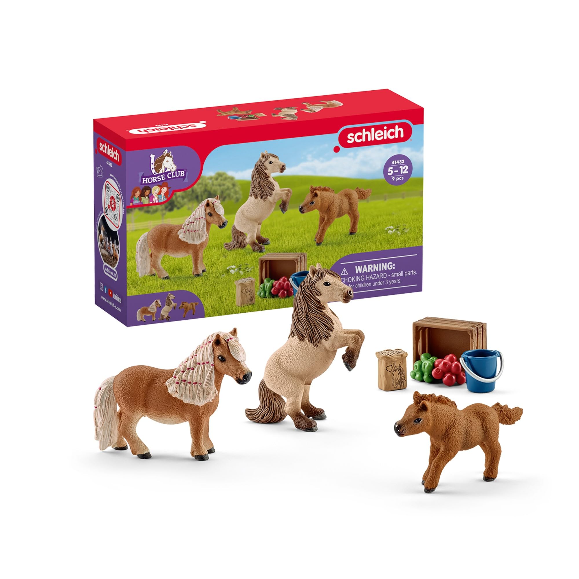 SCHLEICH Miniature Shetland Pony Family Playset - 8-Piece Horse Toy Set for Kids 3+ 4