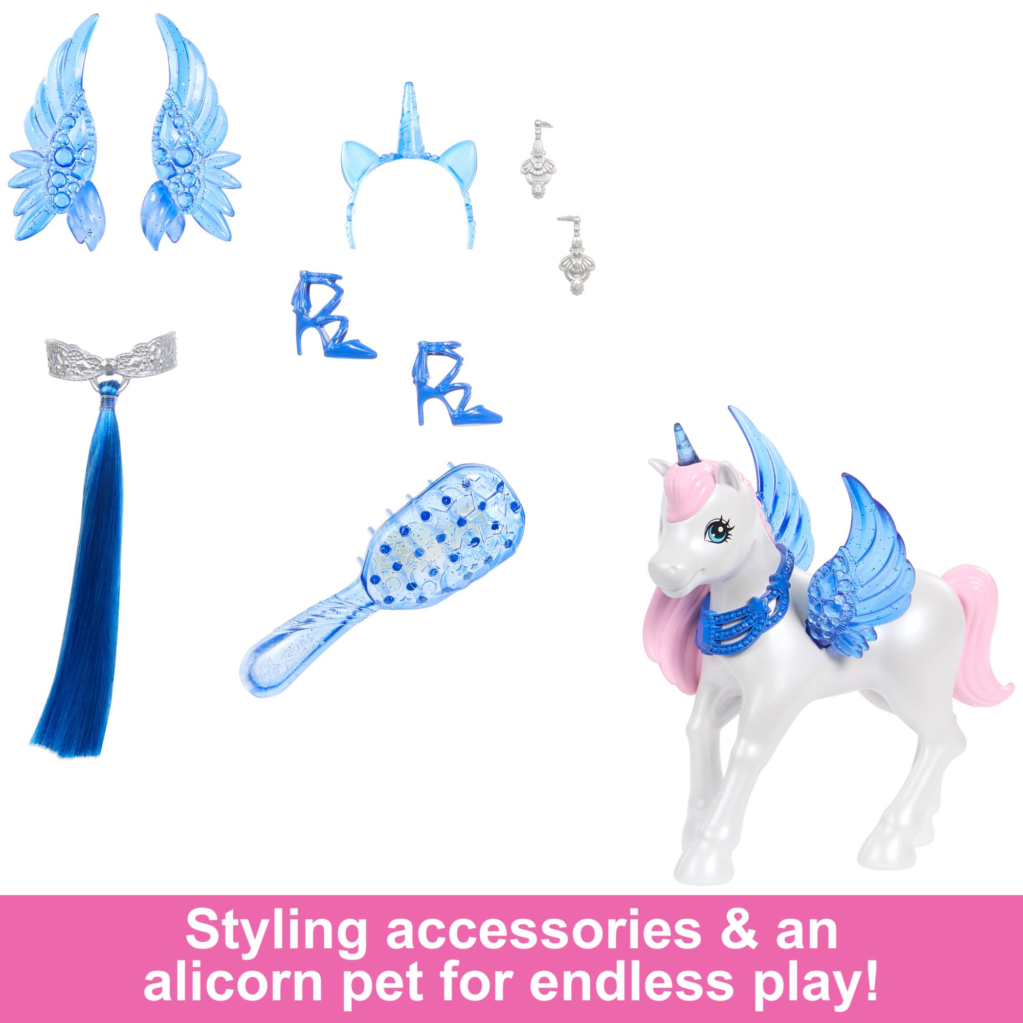 Barbie Unicorn Doll HRR16 - 65th Anniversary Alicorn with Blue Hair & Pink Gown 6