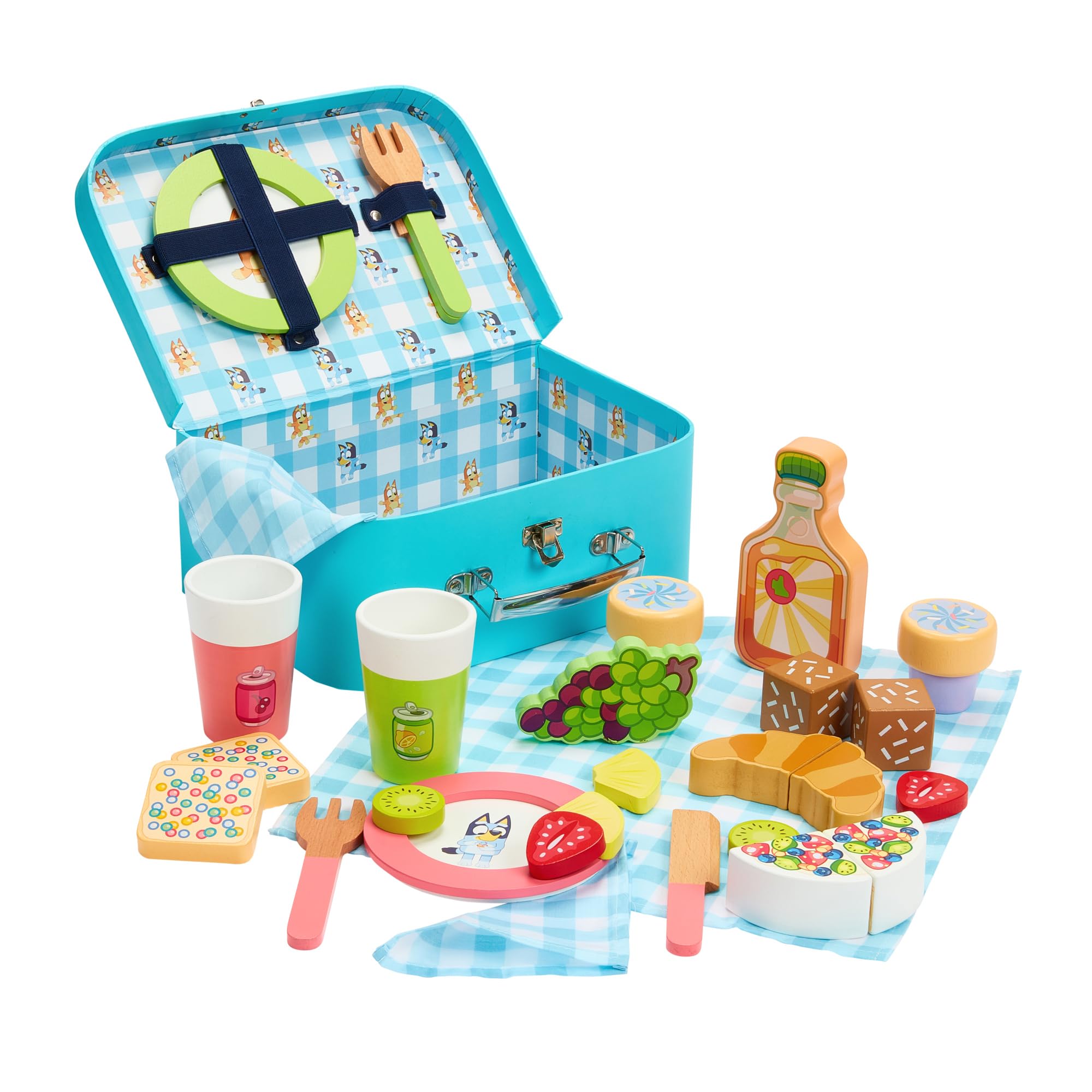 Bluey Picnic Basket Set - 30-Piece Wooden Roleplay Toy for Kids