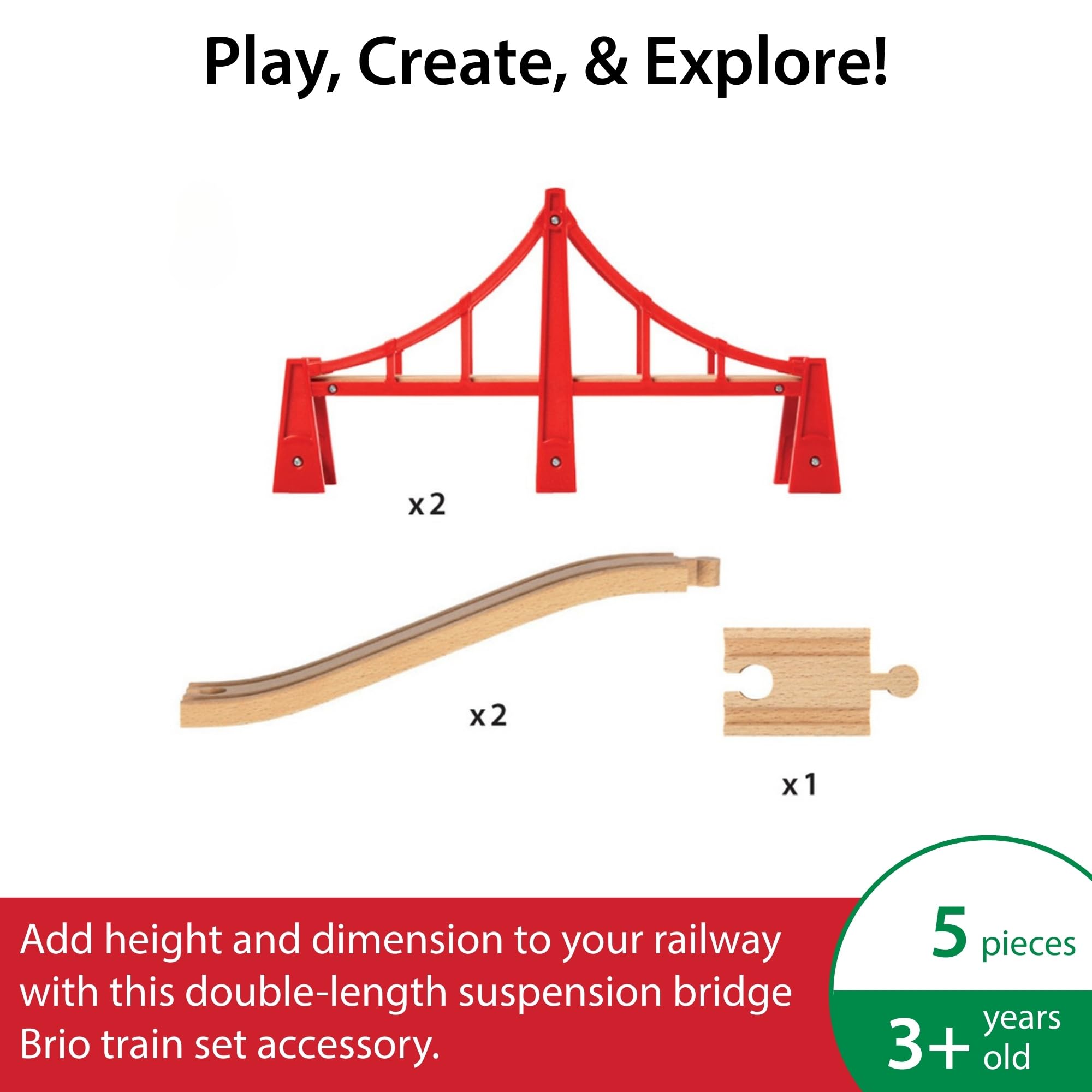 BRIO World Double Suspension Train Bridge - Wooden Train Set Accessory for Kids 3+ 16