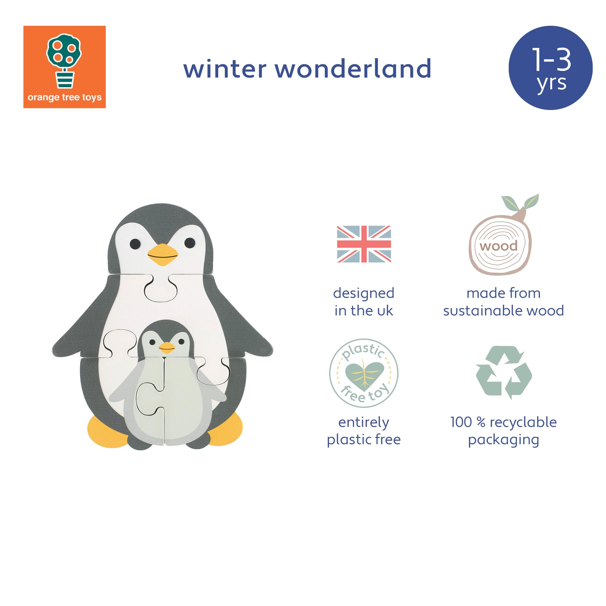 Penguin Mini Wooden Puzzle - Educational Jigsaw for Toddlers 12 Months+