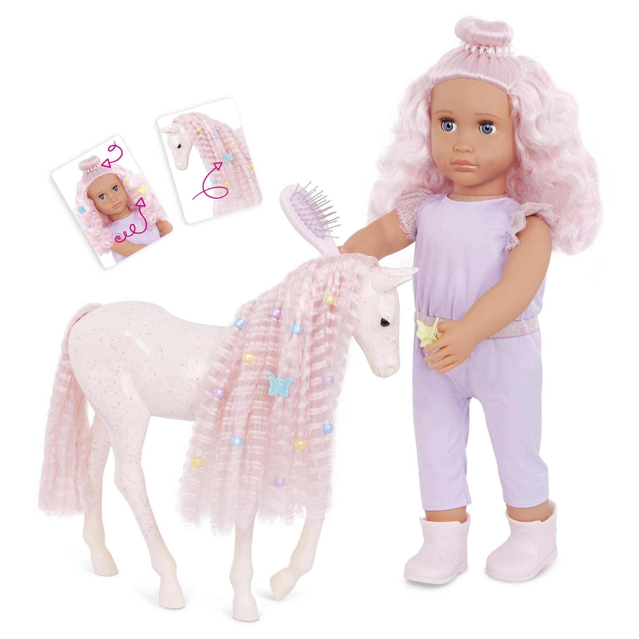 Our Generation Elara & Lumina 18-Inch Doll & Horse Foal Set with Matching Pink Hair Accessories 1