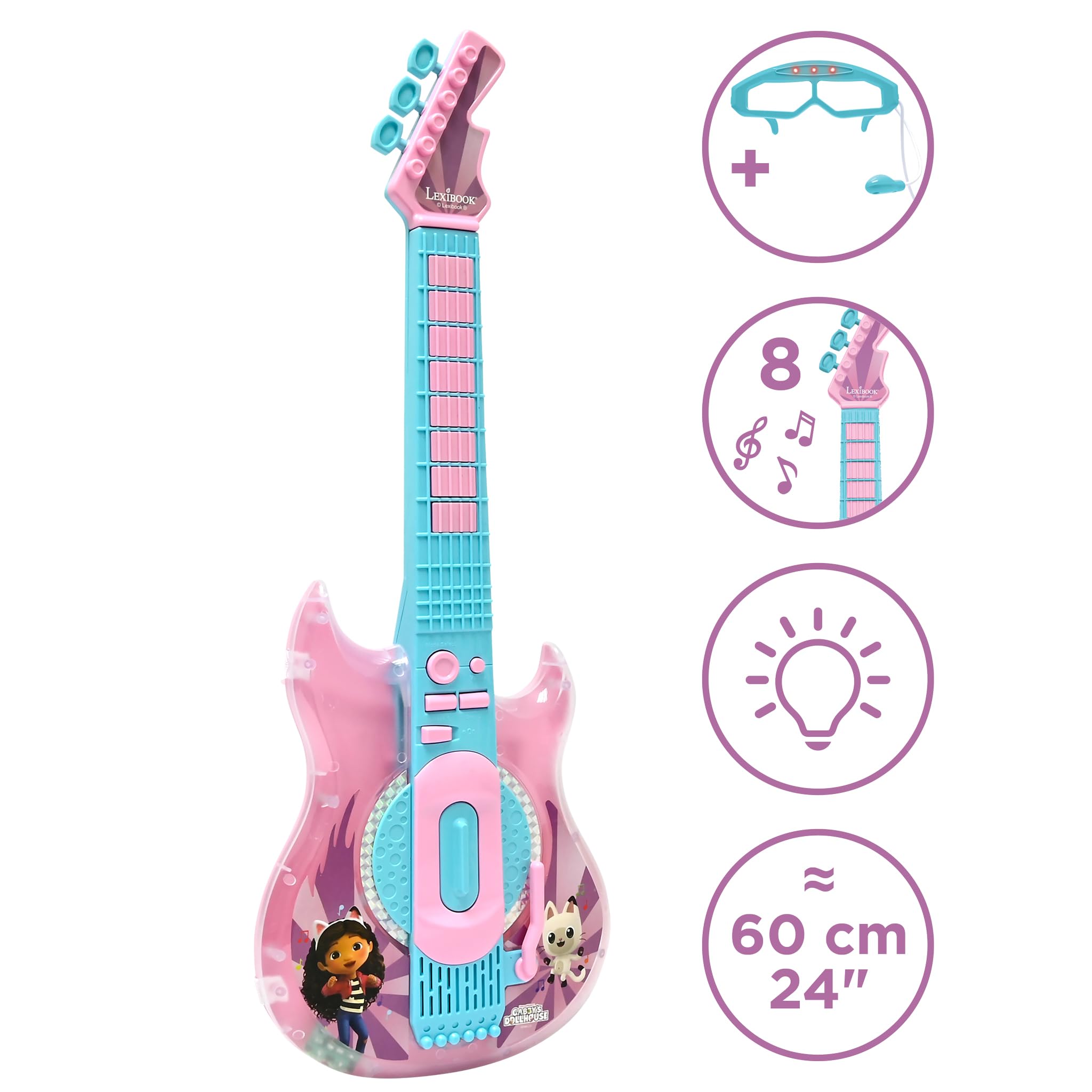 Lexibook Gabby's Dollhouse Electronic Guitar with Microphone & Glasses - Musical Toy for Kids 6