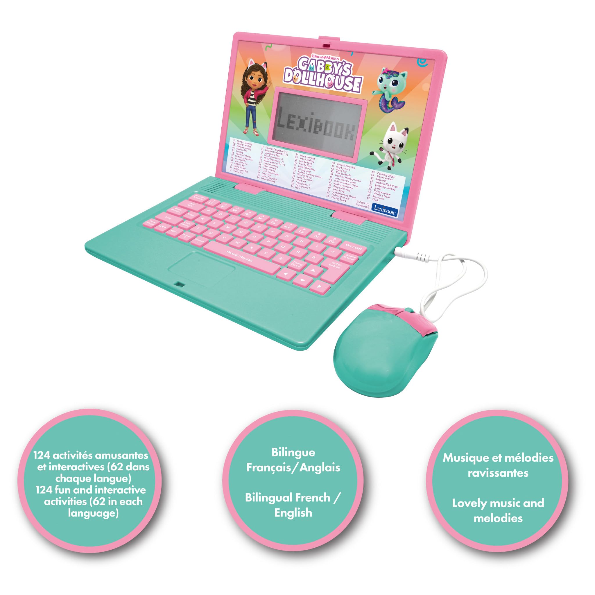 Lexibook Gabby's Dollhouse Bilingual Educational Laptop - 124 Fun Learning Activities for Kids 4