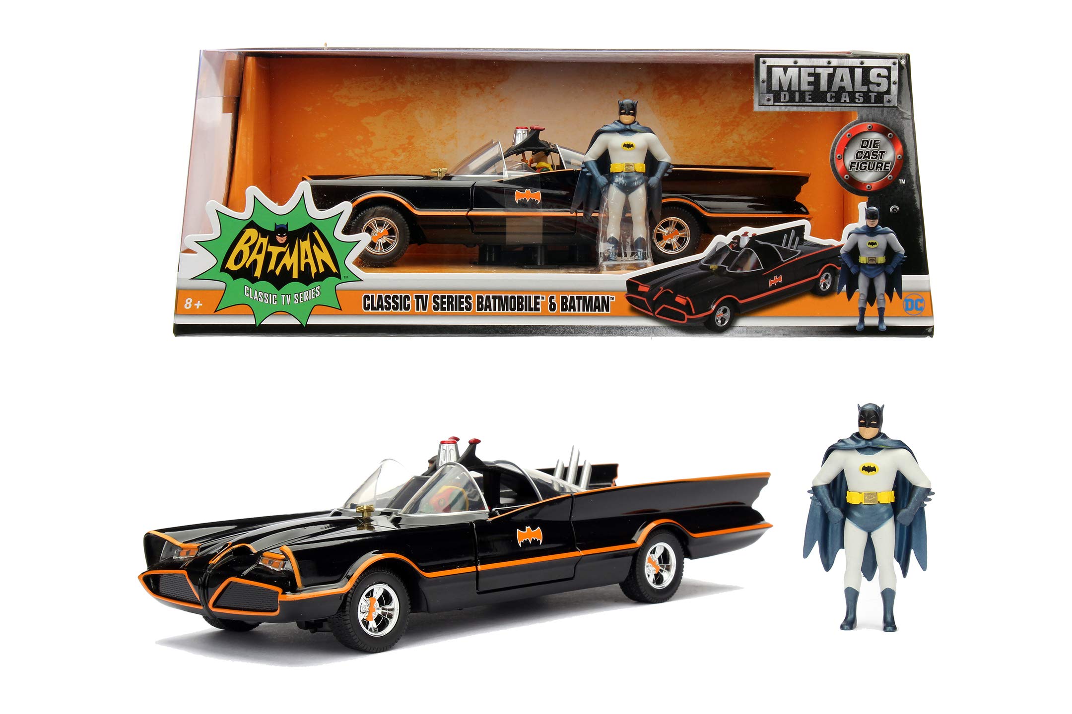 1966 Batman Classic Batmobile 1:24 Scale Die-Cast Replica with Adam West Figure 8