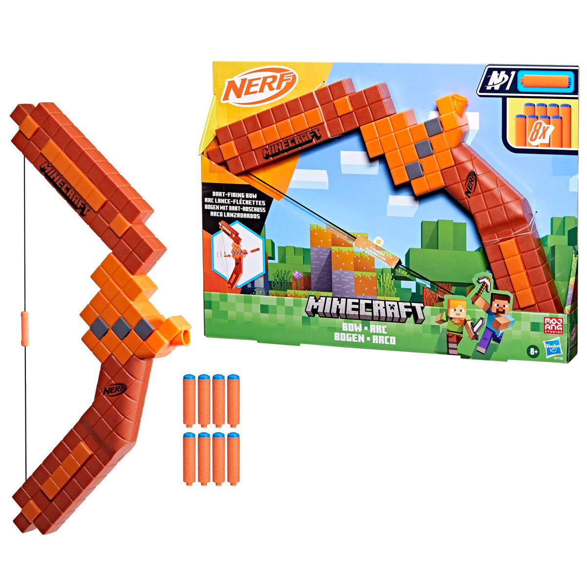 Nerf Minecraft Bow Dart Blaster - String Priming, Includes 8 N1 Darts, Ages 8+