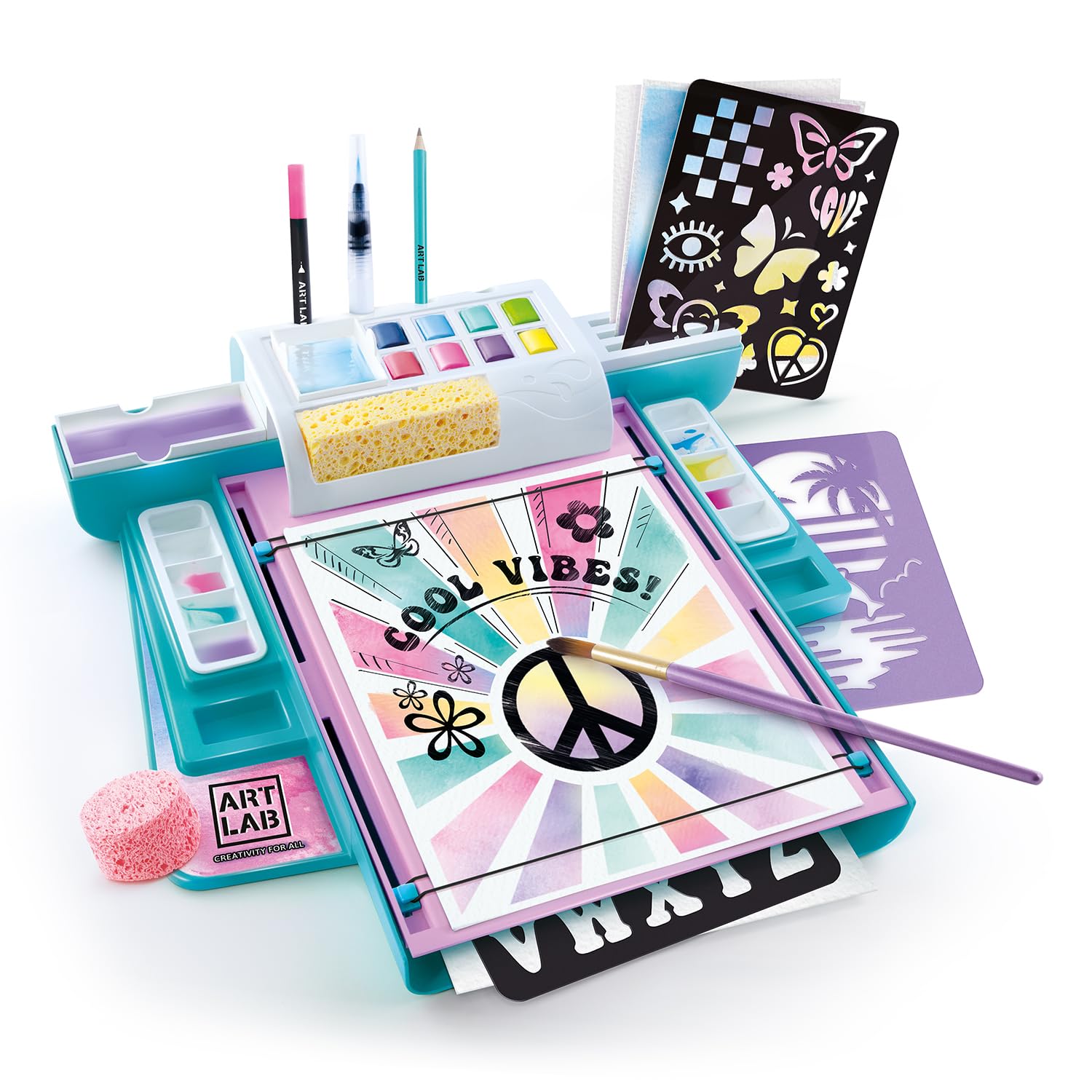 Art Lab Watercolour Studio - Compact Workstation | 8 Paints (Up to 15 Colors) | 15 Sheets Paper