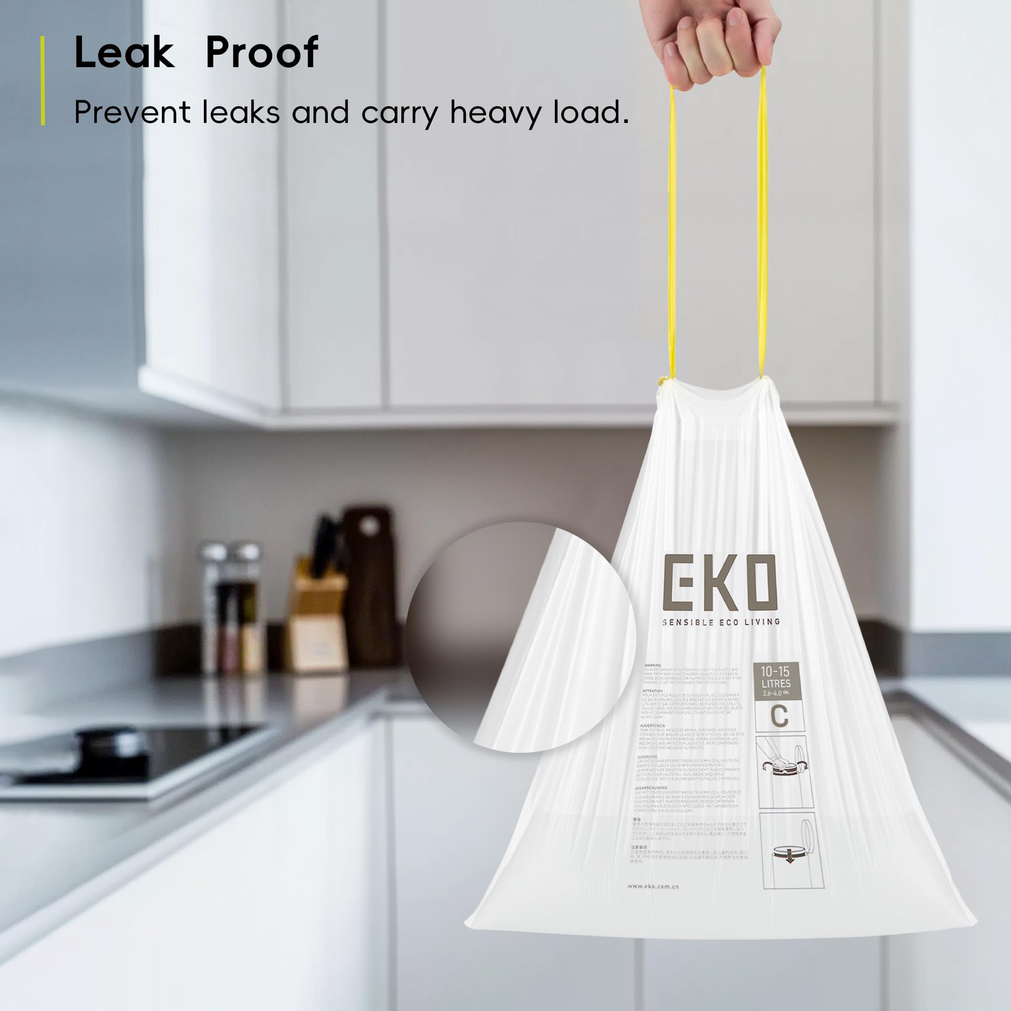 EKO Size C Bin Liners - 10-15 Litre Capacity | Extra Strong Drawstring Bags | 20 Count 6
