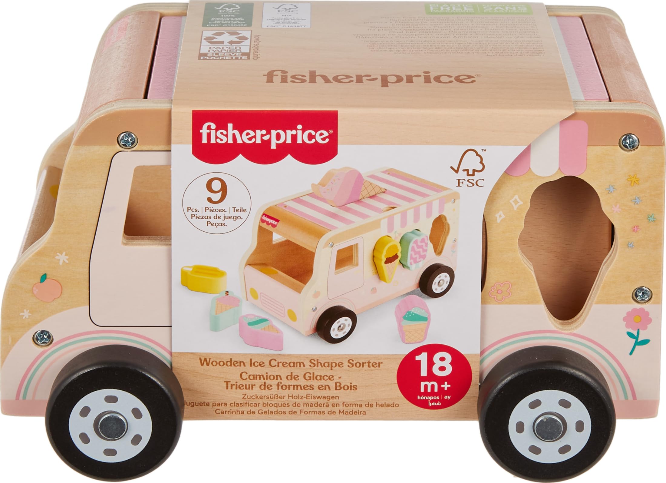 Fisher-Price Wooden Ice Cream Truck Shape Sorter Playset - HXT86, Ages 18+ Months 4